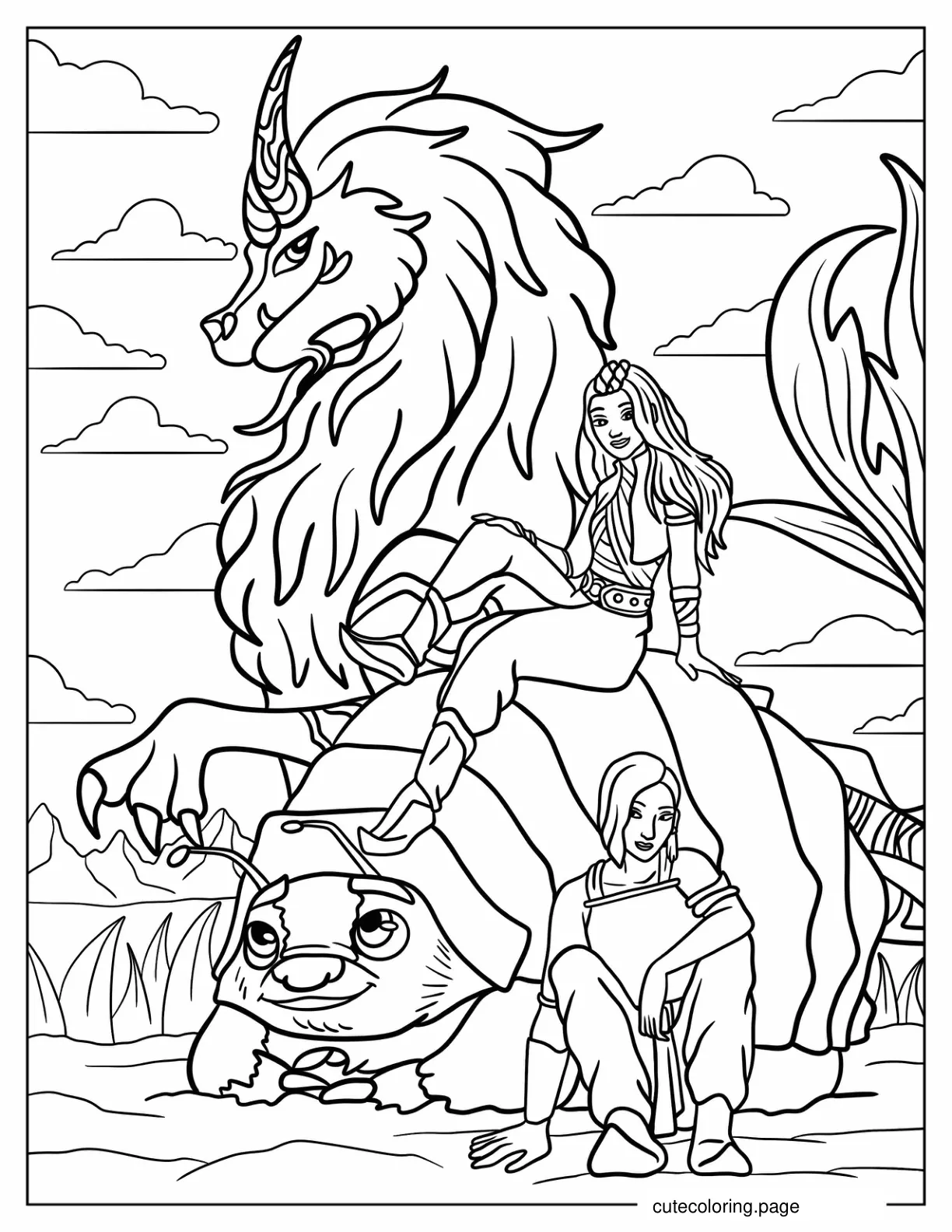 Raya Sisu Tuk Tuk And Namaari Coloring Page coloring page