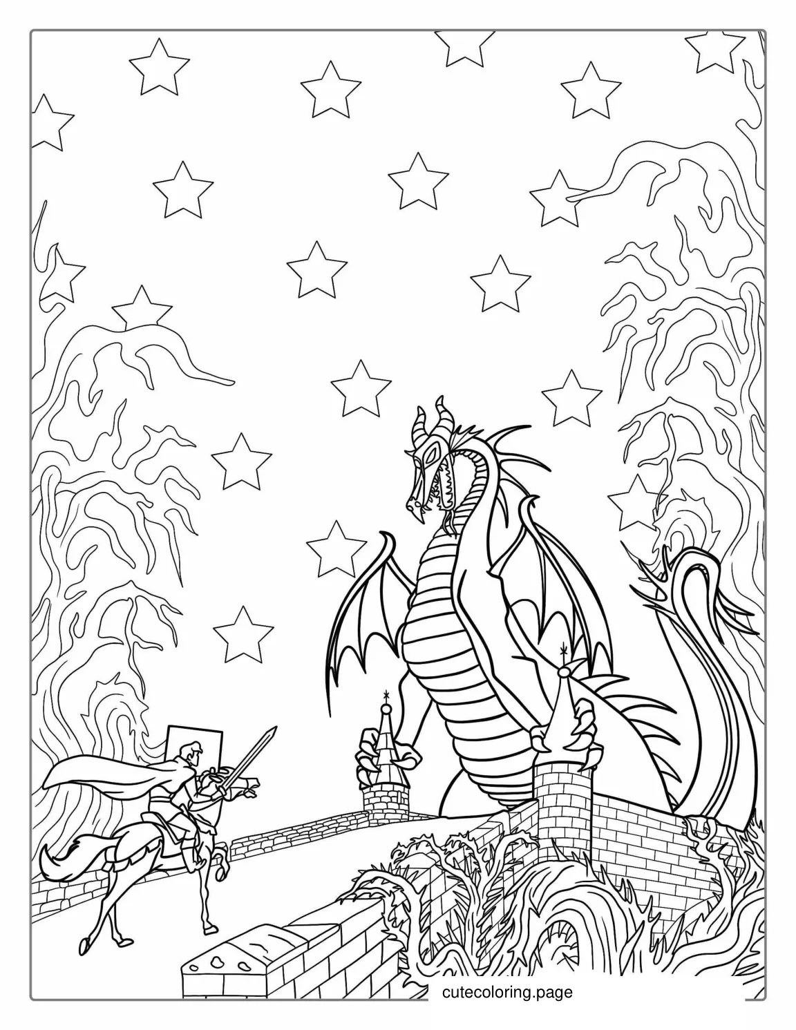 Prince Phillip Fighting Maleficent Dragon To Color coloring page