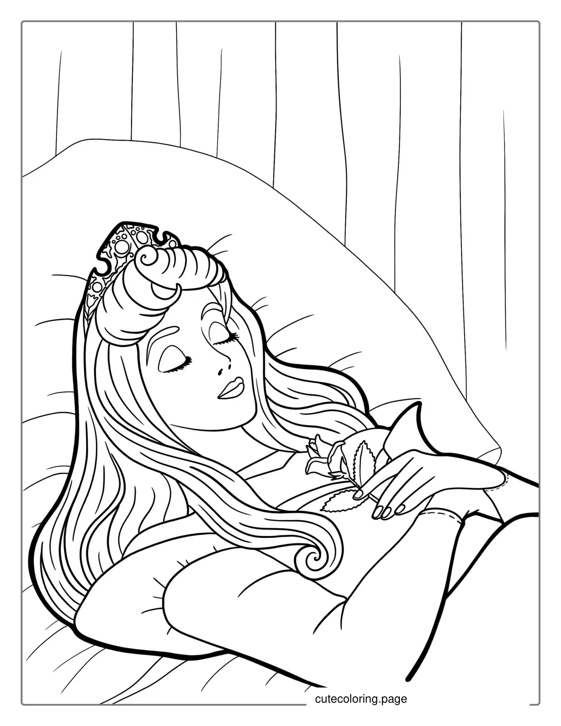 Sleeping Beauty Asleep In Bed Coloring Page coloring page