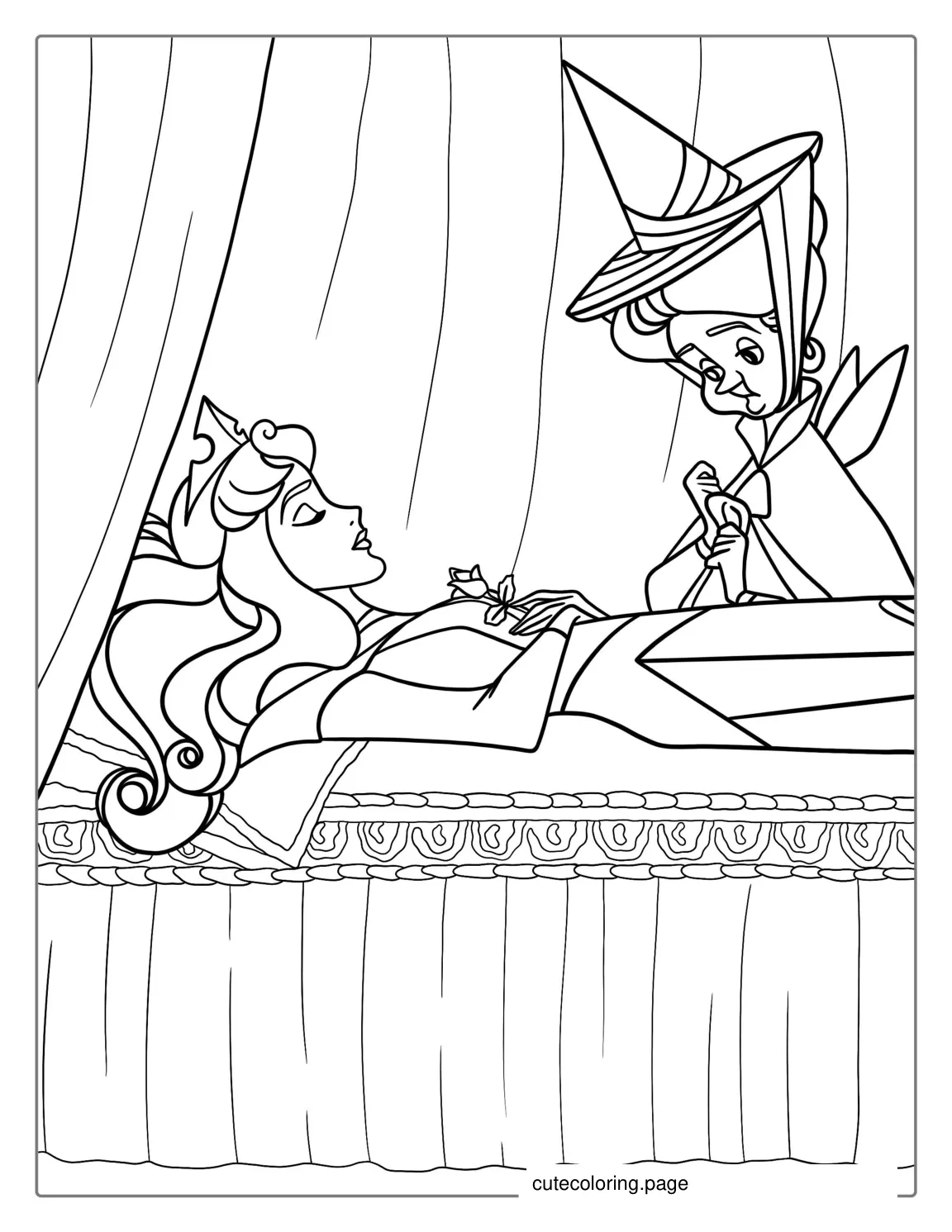 Sleeping Beauty In Deep Sleep Coloring Page For Kids coloring page