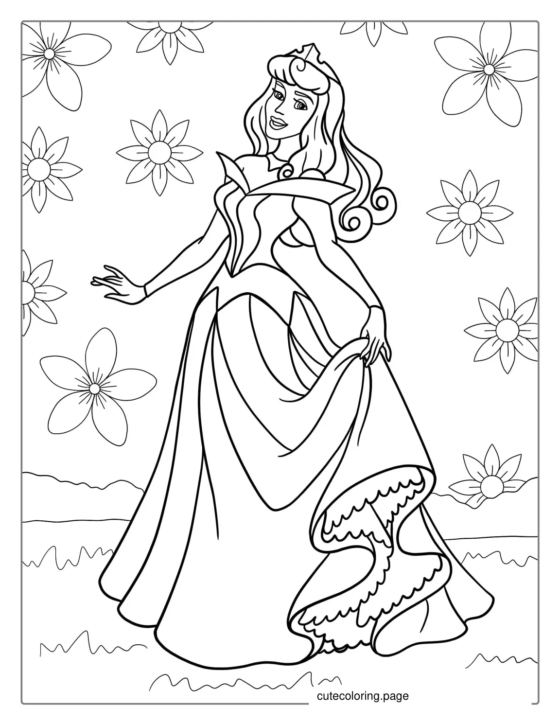 Sleeping Beauty With A Beautiful Dress coloring page