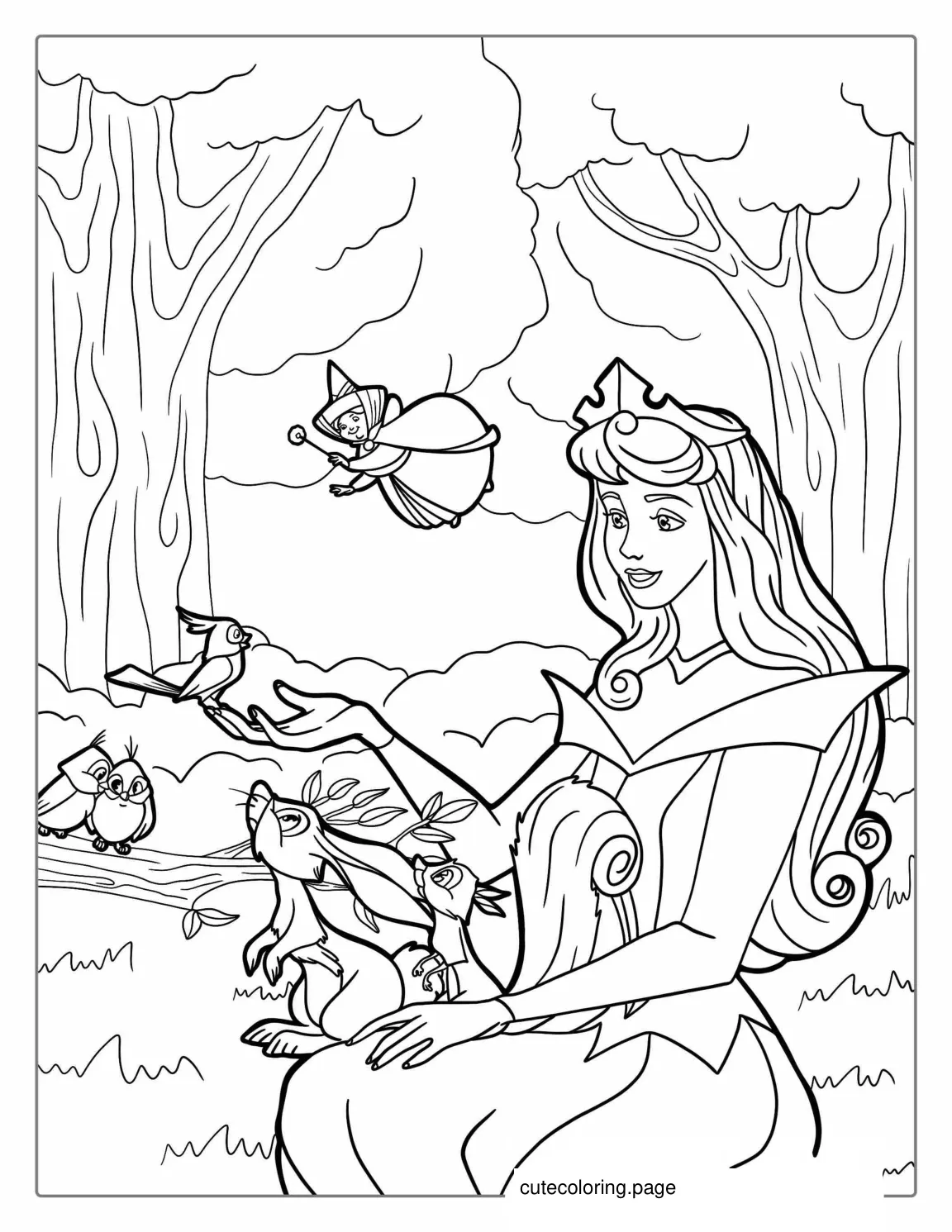 Sleeping Beauty With Forrest Critters Coloring Page coloring page