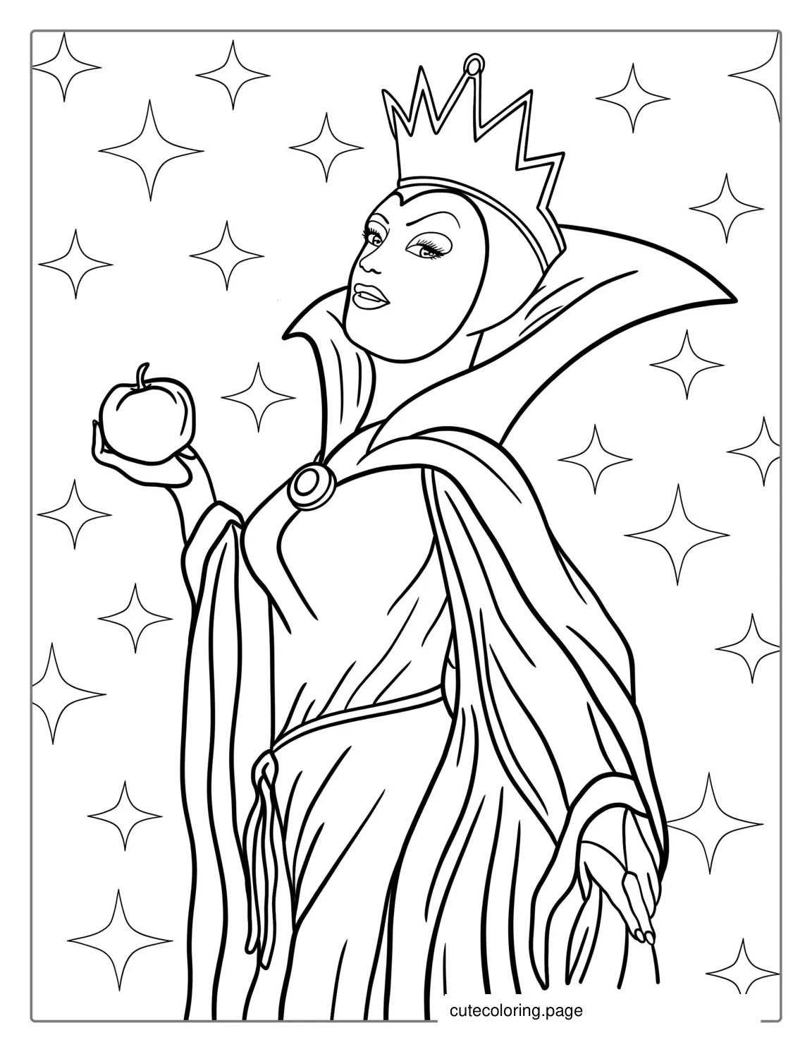 Evil Queen Holding The Poisoned Apple coloring page