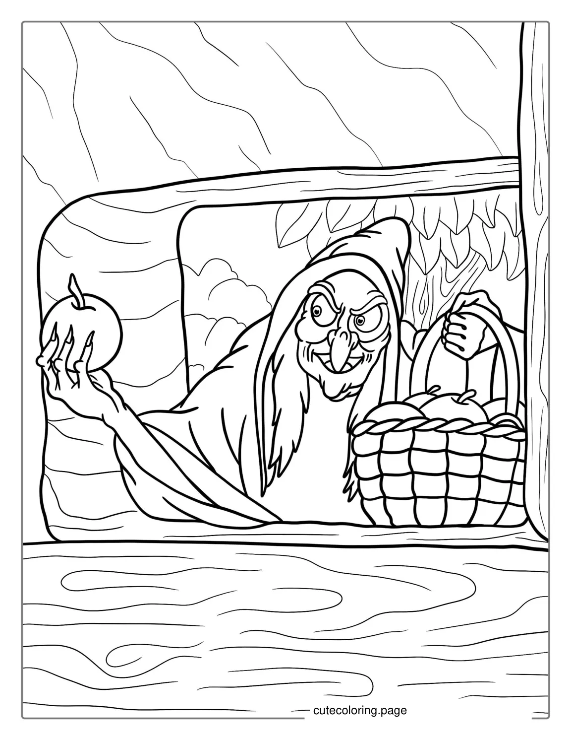 Queen Grimhilde Giving The Poisoned Apple coloring page