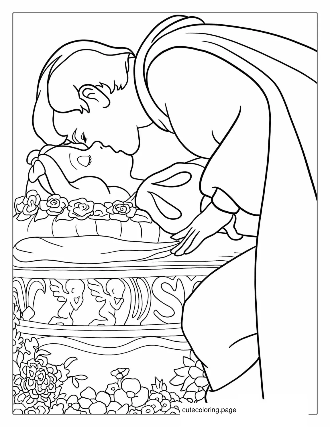 Snow White Being Kissed By The Prince Coloring Sheet coloring page