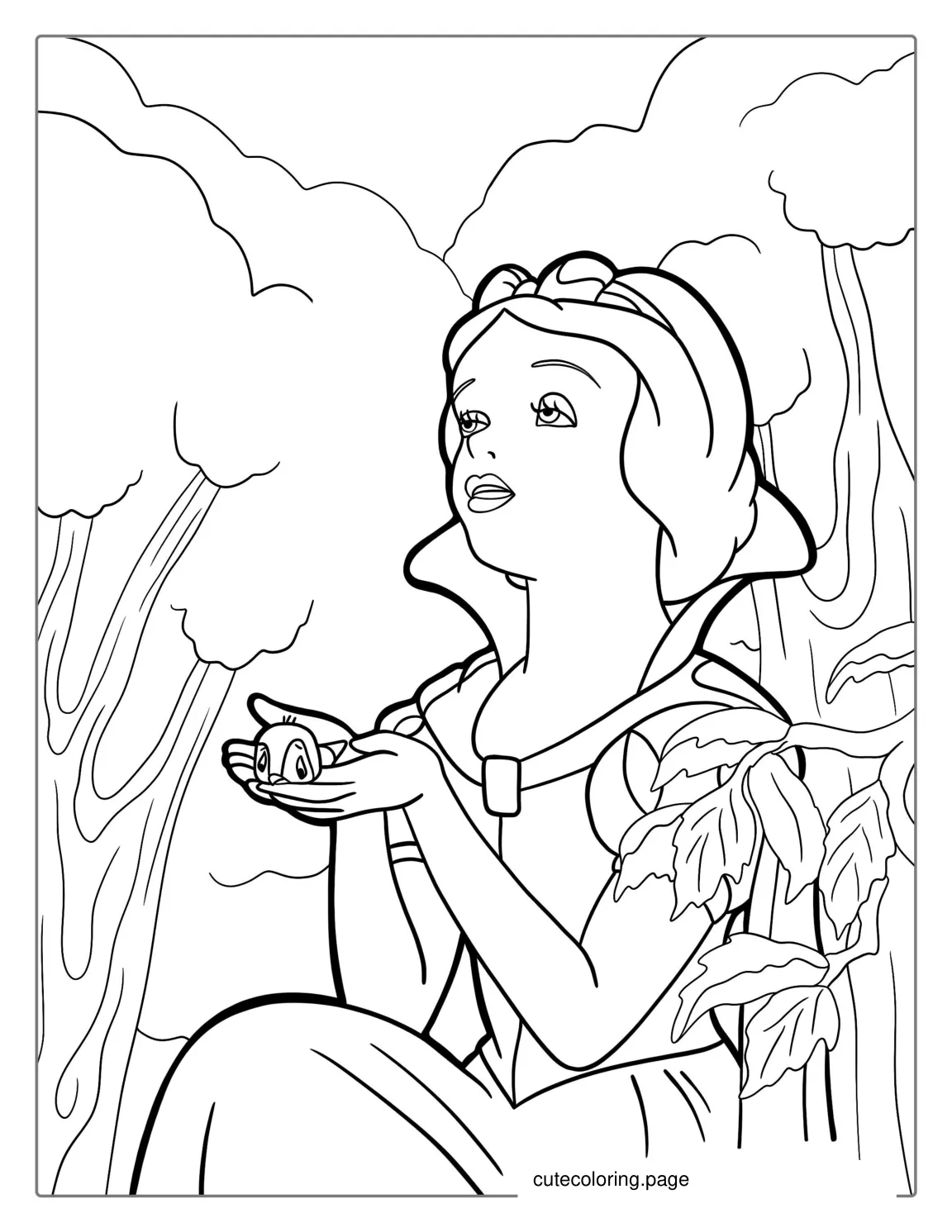 Snow White Holding a Baby Bird coloring page