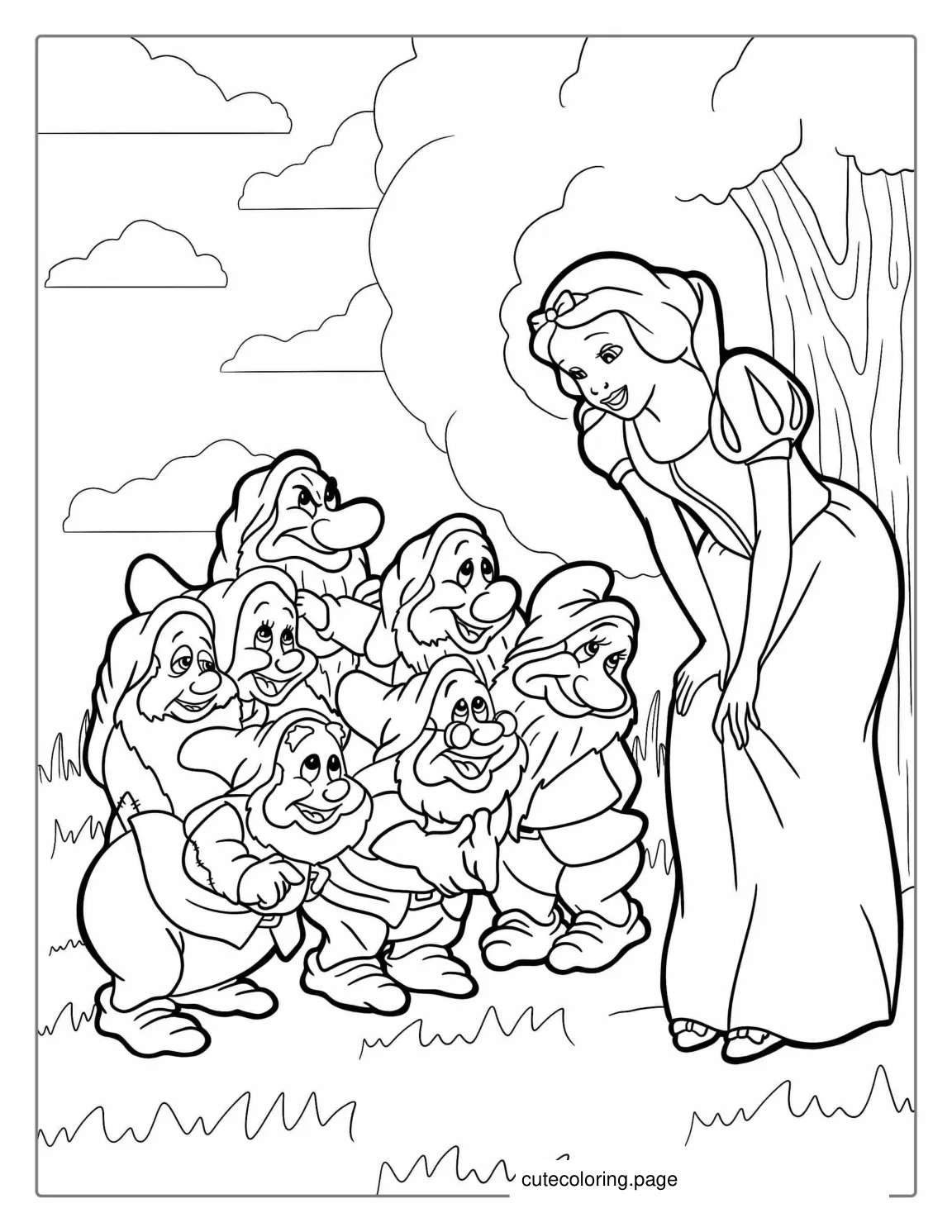 Snow White With The Seven Dwarfs To Color coloring page