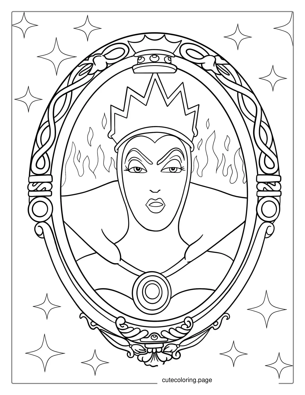 The Evil Queen In The Magic Mirror Coloring Page coloring page