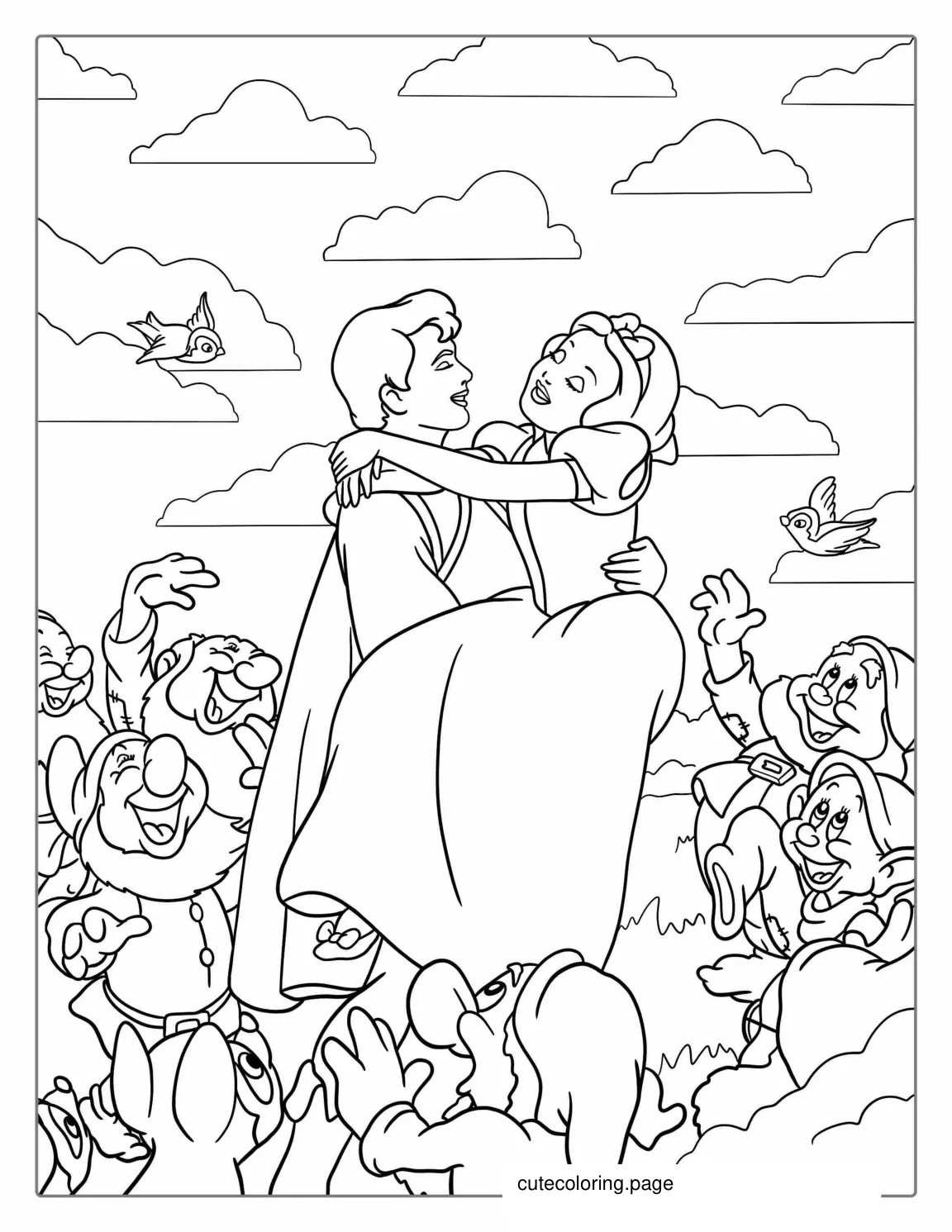 The Prince Holding Snow White To Color coloring page