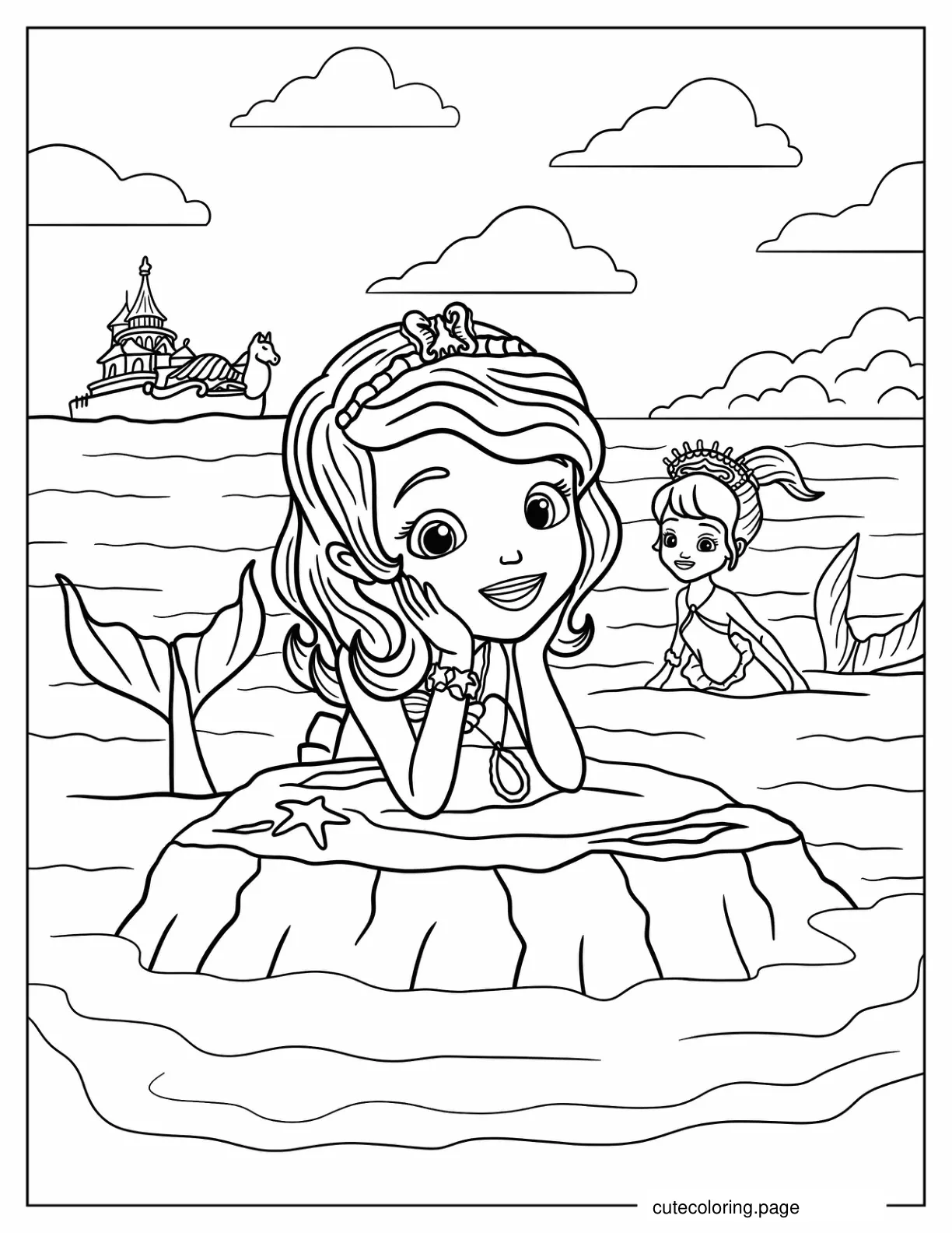 Mermaid Sofia The First With Princess Princess Amber At Sea Coloring Sheet coloring page