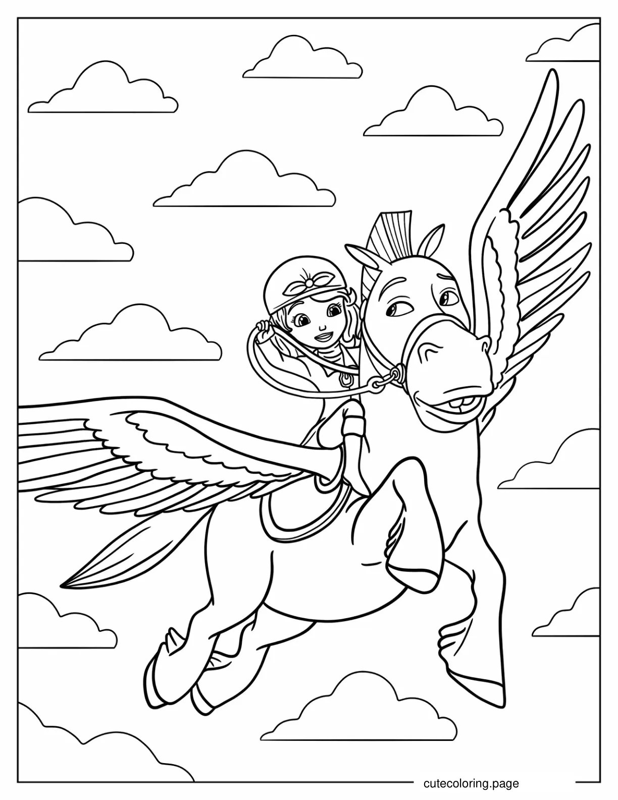 Princess Sofia Riding Minimus In The Sky Coloring Page coloring page