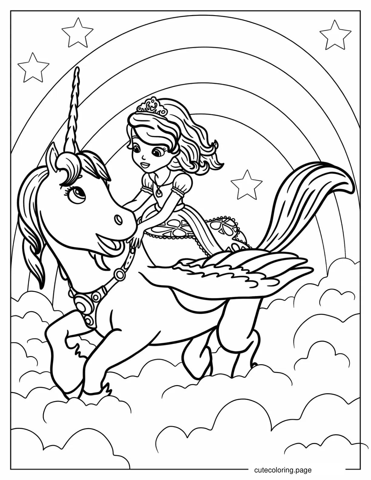 Princess Sofia Riding Skye In The Clouds Coloring Sheet coloring page