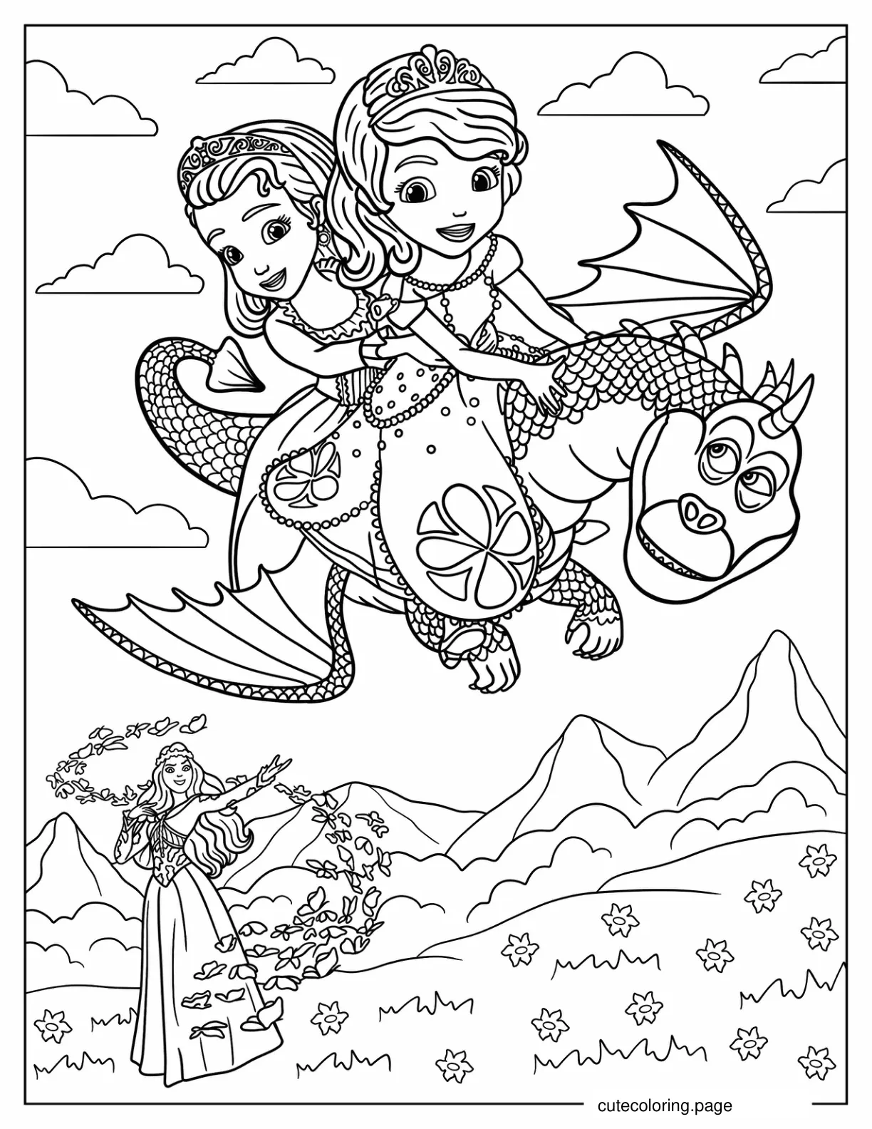 Sofia The First And Princess Amber Riding Everburn coloring page