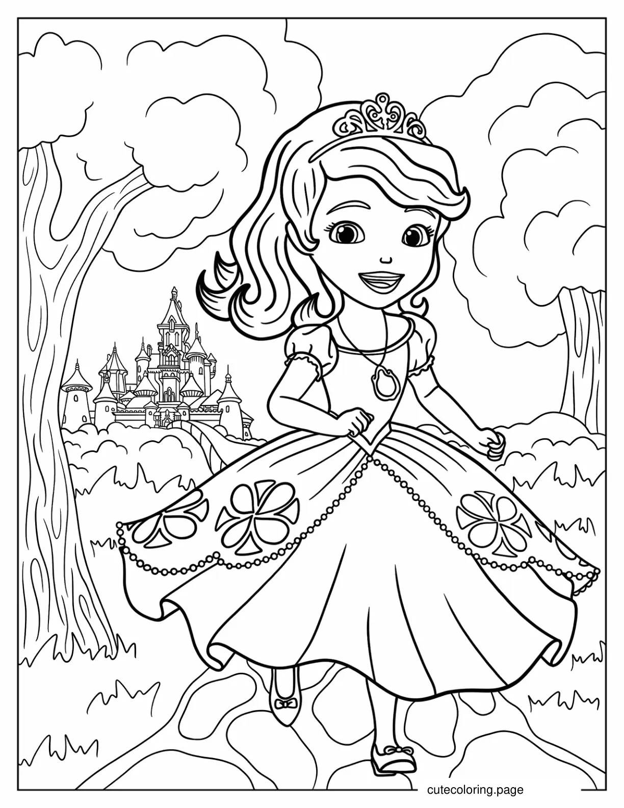 Sofia The First Running In The Forest Coloring Page coloring page