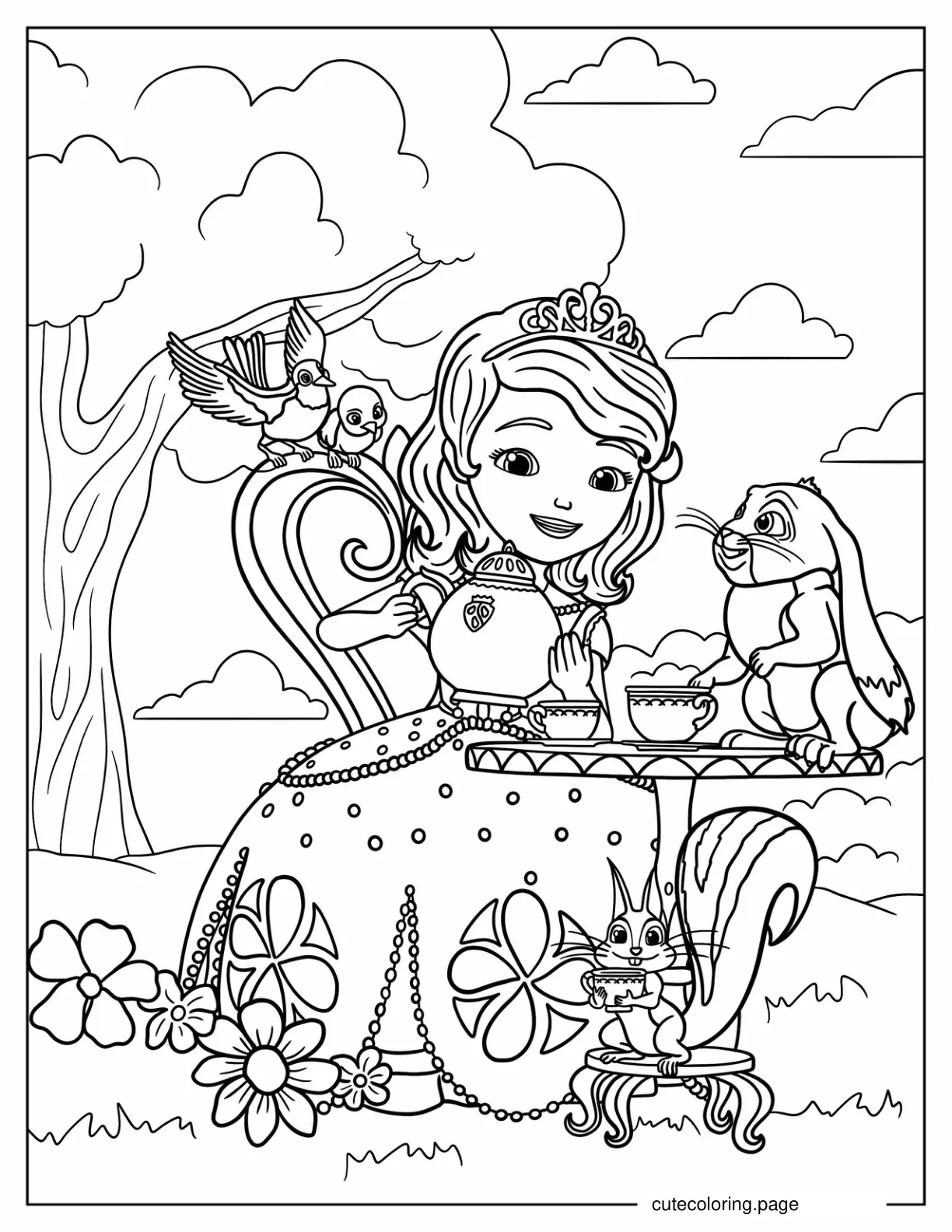 Sofia The First Tea Party With Clover Whatnaught Griffin And Mia  coloring page