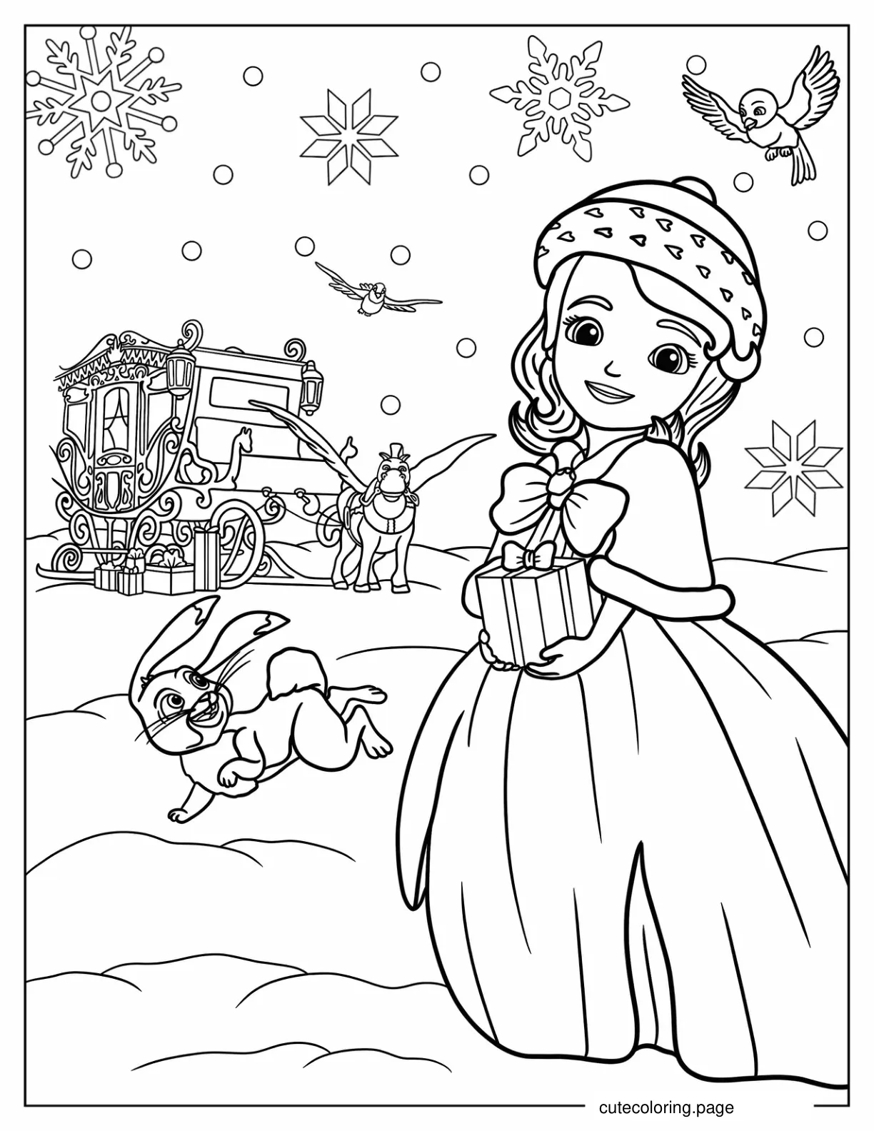 Sofia The First With Christmas Present In Snow 1 coloring page