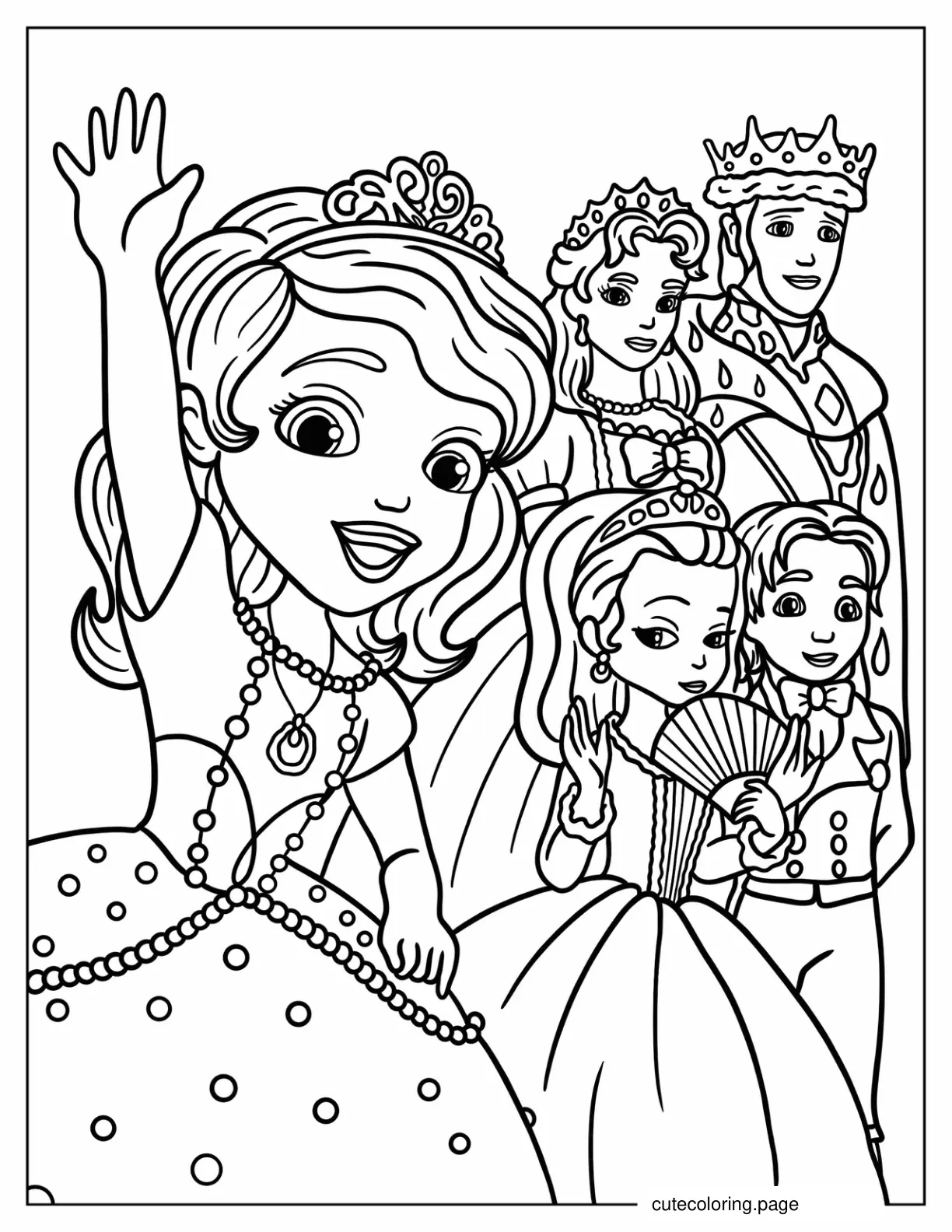 Sofia The First With King Roland Queen Miranda Princess Amber And Prince James coloring page