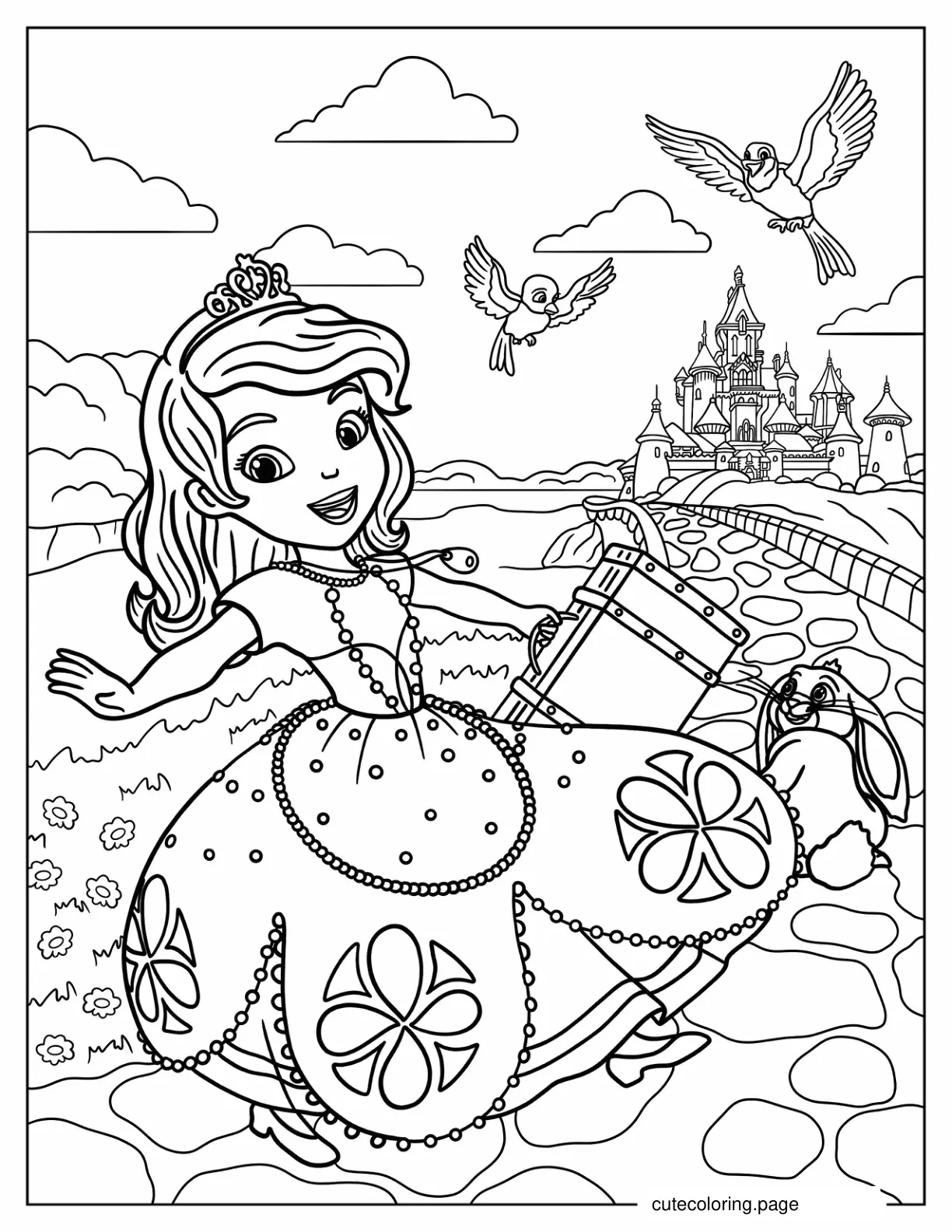 Sofia The First With Suitcase Going To The Castle coloring page