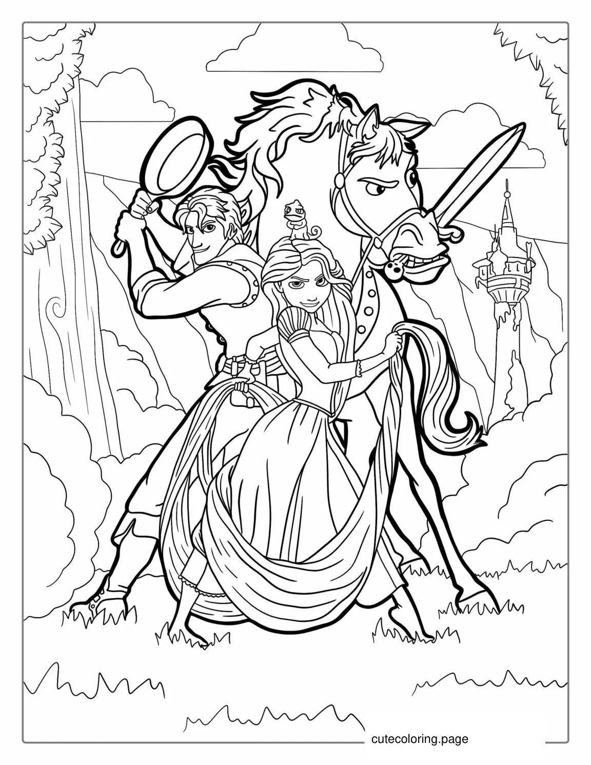 Coloring Page Of Maximus Rapunzel And Eugene coloring page