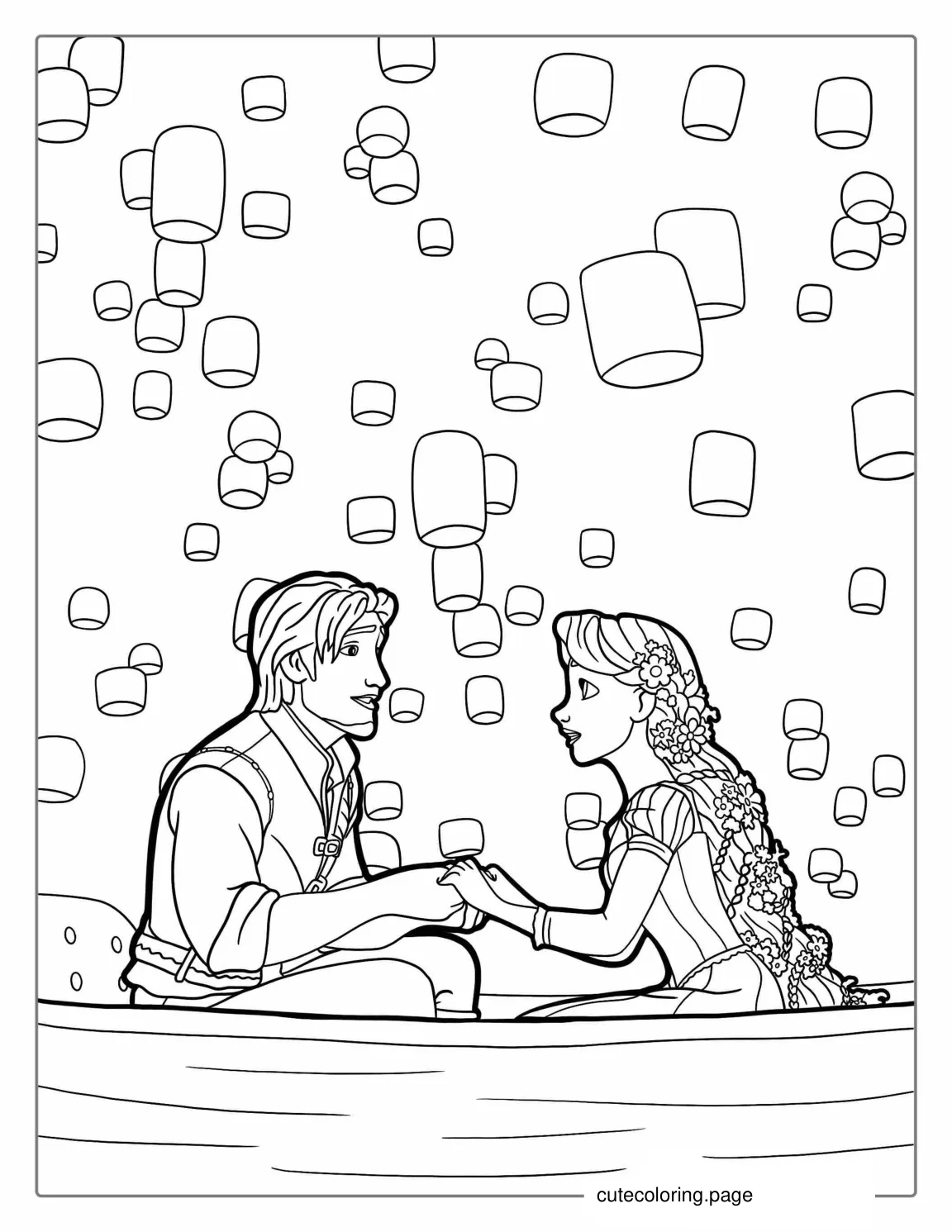 Rapunzel And Eugene With Lanterns To Color coloring page