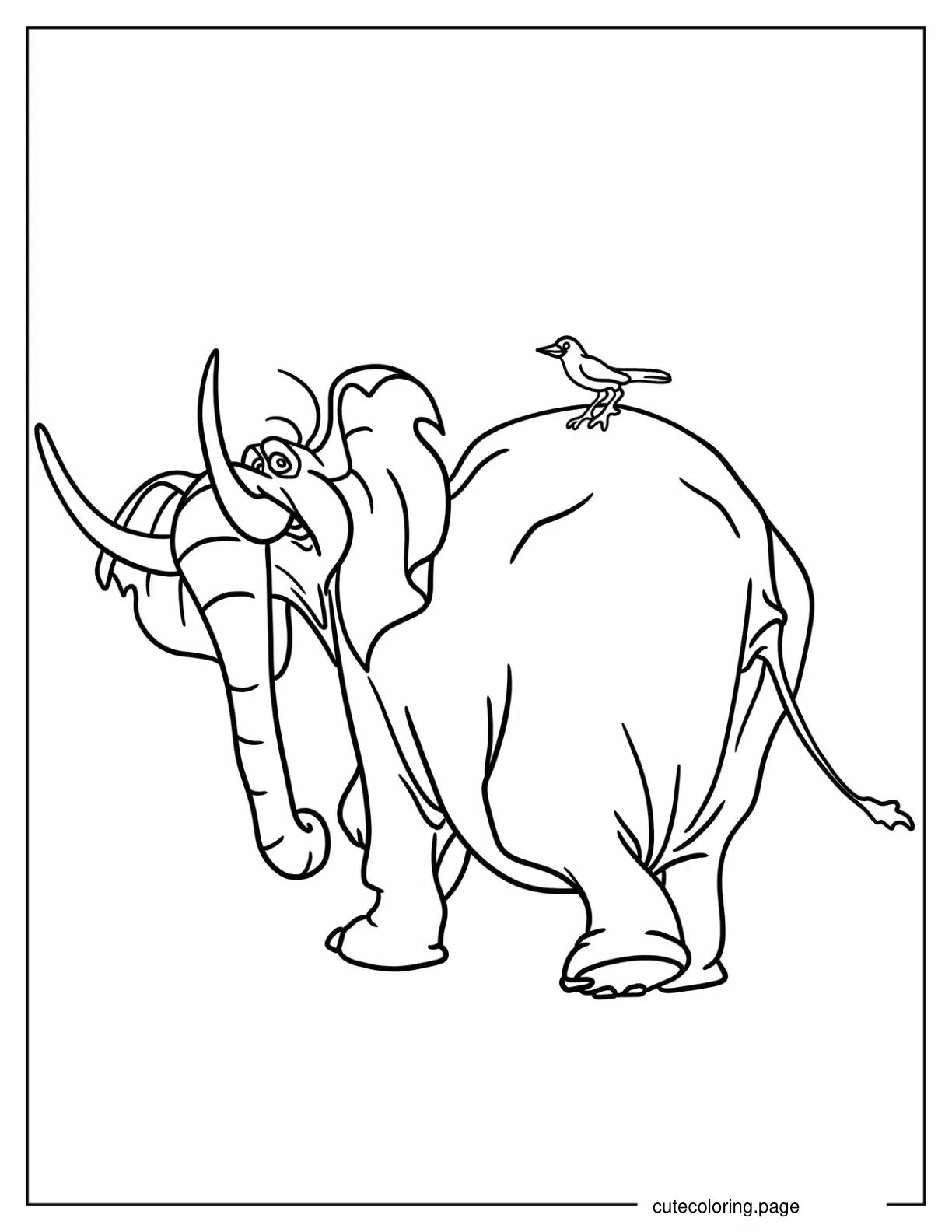 Adult Tantor With Bird On His Back Coloring Page coloring page