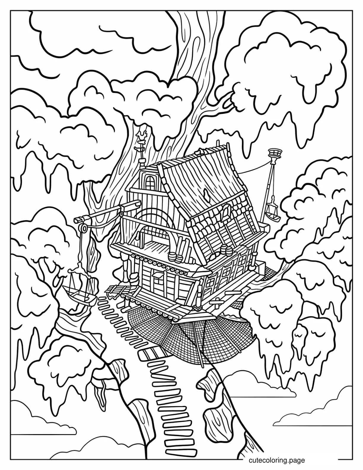 Detailed Tree House In Tarzan Coloring Page coloring page