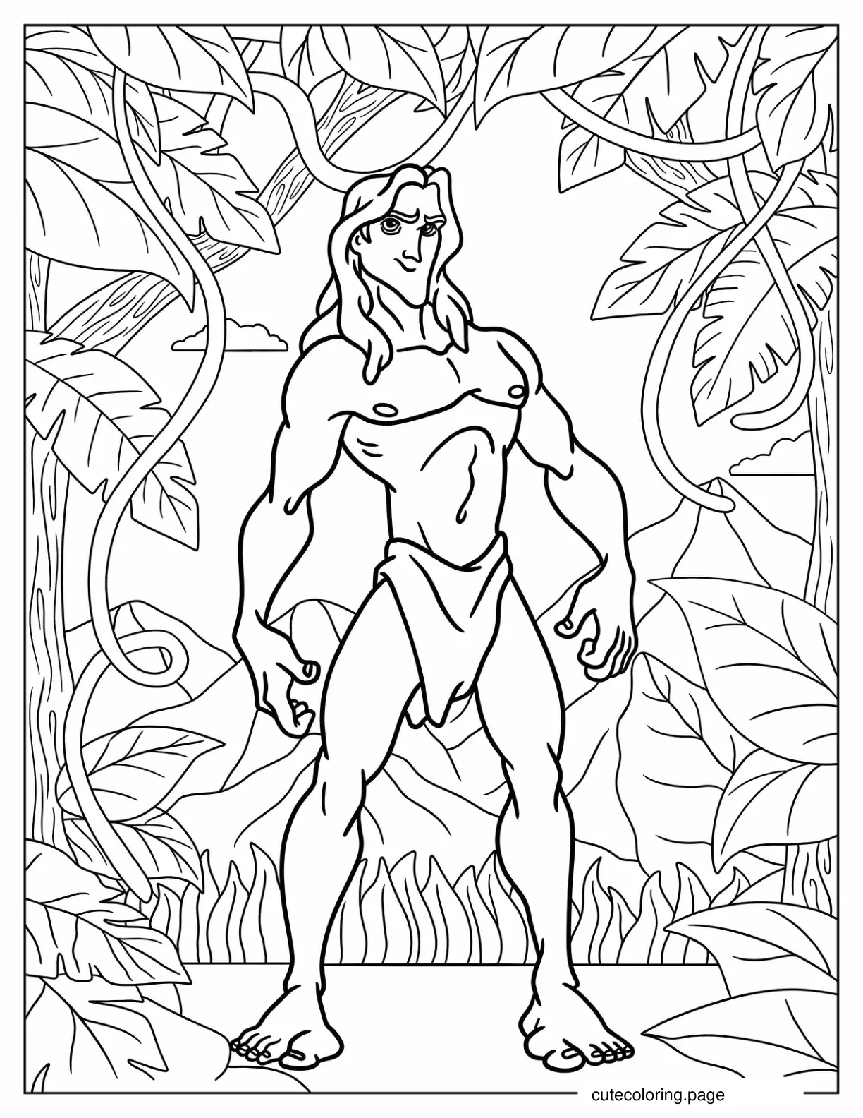 Easy Tarzan Outline In The Jungle Coloring Sheet coloring page