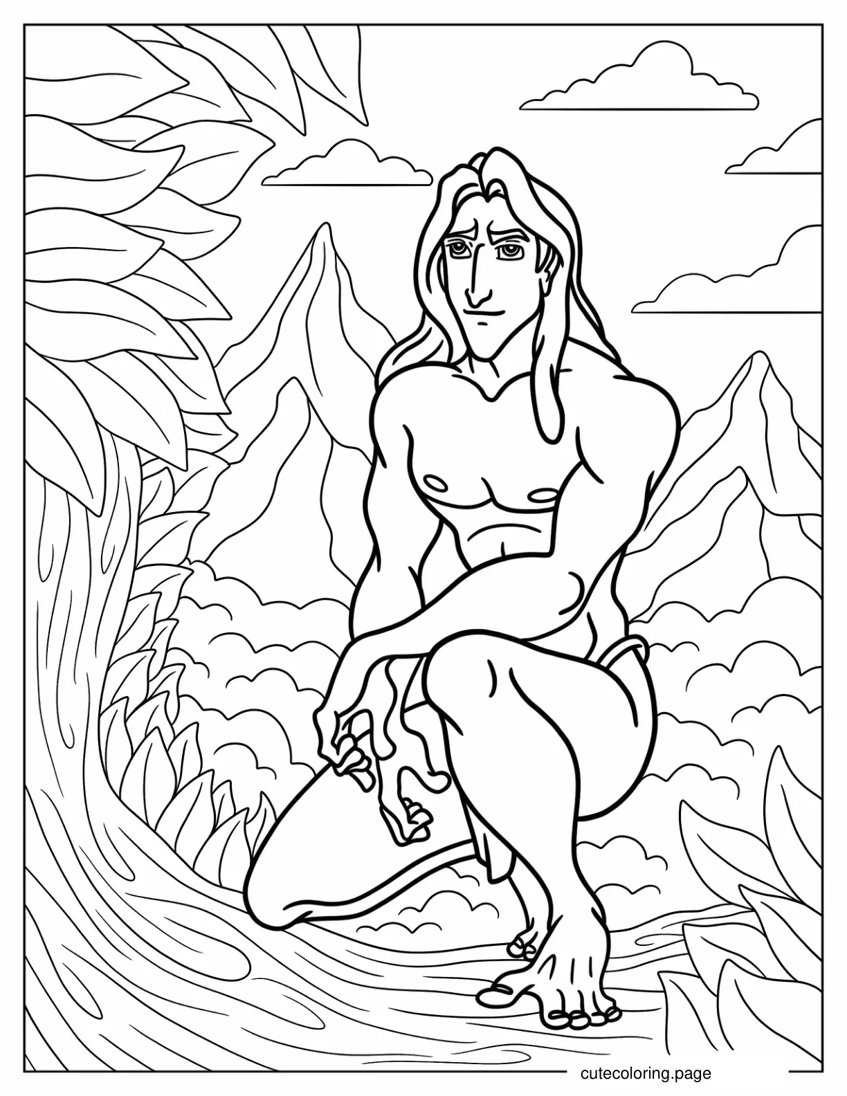 Tarzan Smiling While Sitting On A Tree Branch coloring page