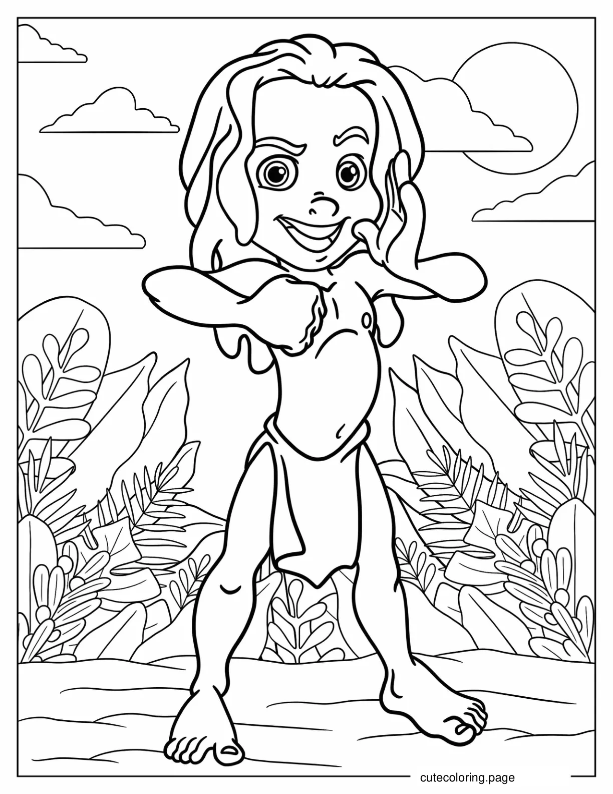 Young Tarzan Beating His Chest Coloring Page For Kids coloring page