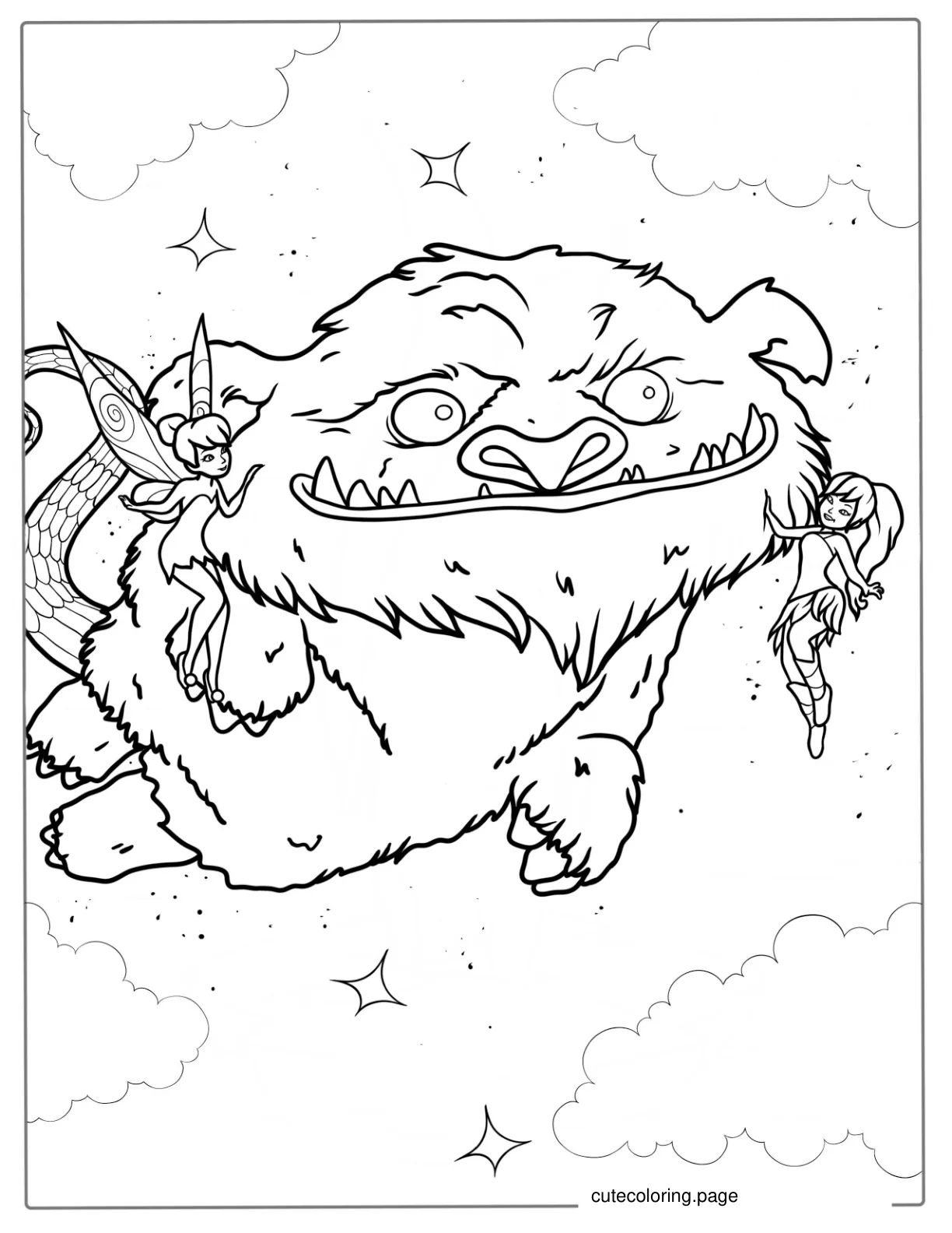 Tinker Bell And NeverBeast Coloring Sheet coloring page