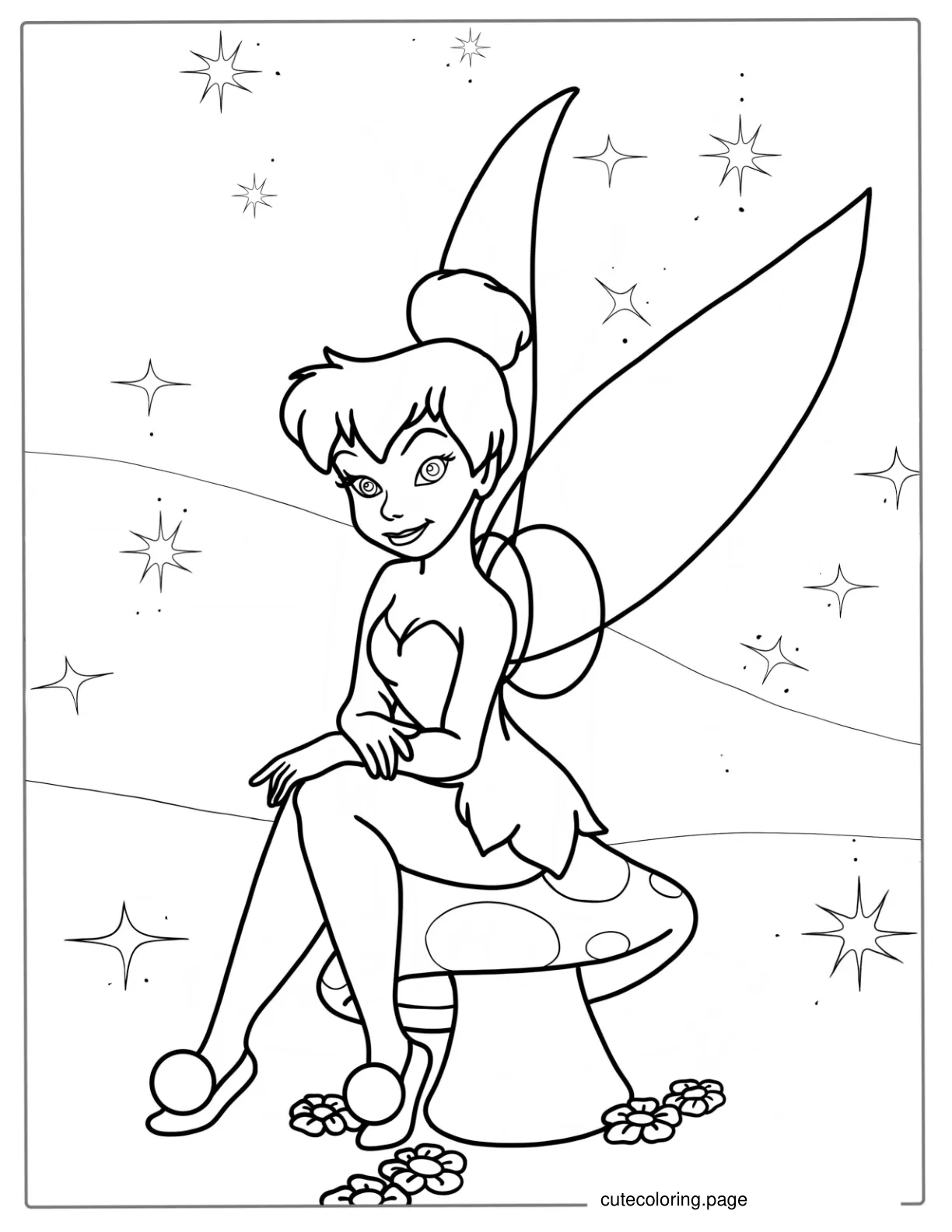 Tinker Bell Sitting On Mushroom Coloring Picture coloring page