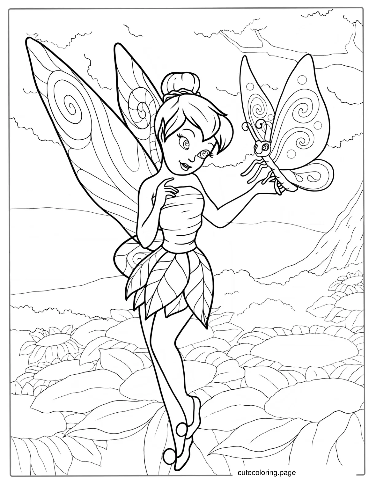 Tinker Bell With Butterfly Coloring Page coloring page