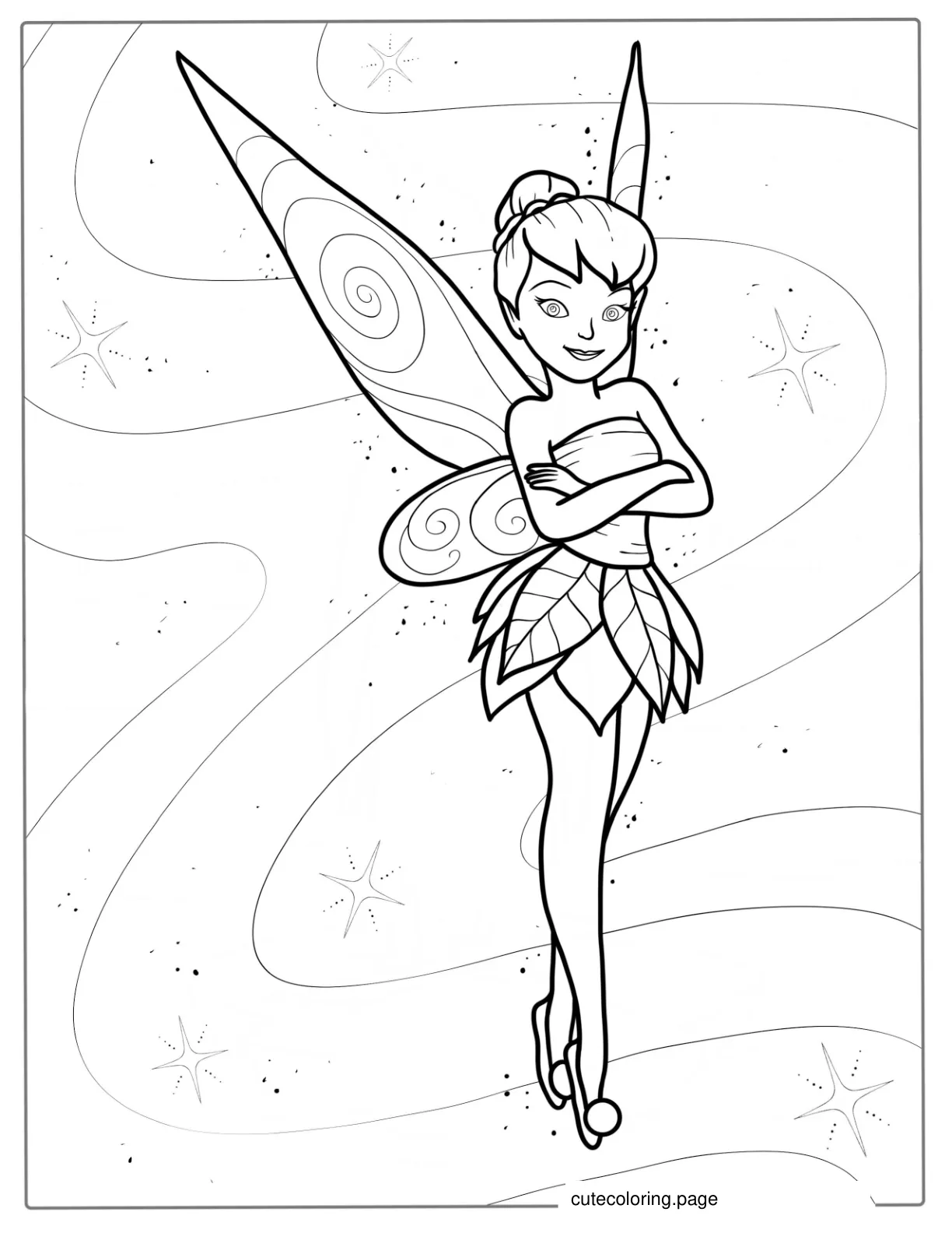 Tinker Bell With Wings Open To Color For Kids coloring page