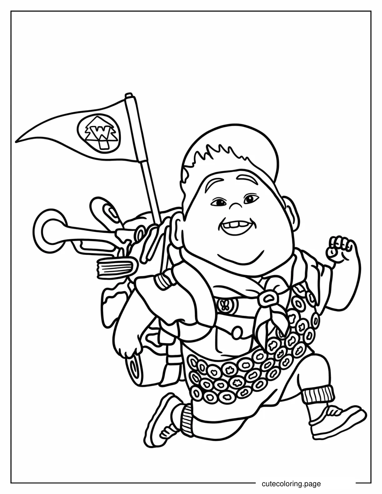 Boy Scout Russel Running Coloring Page For Kids coloring page