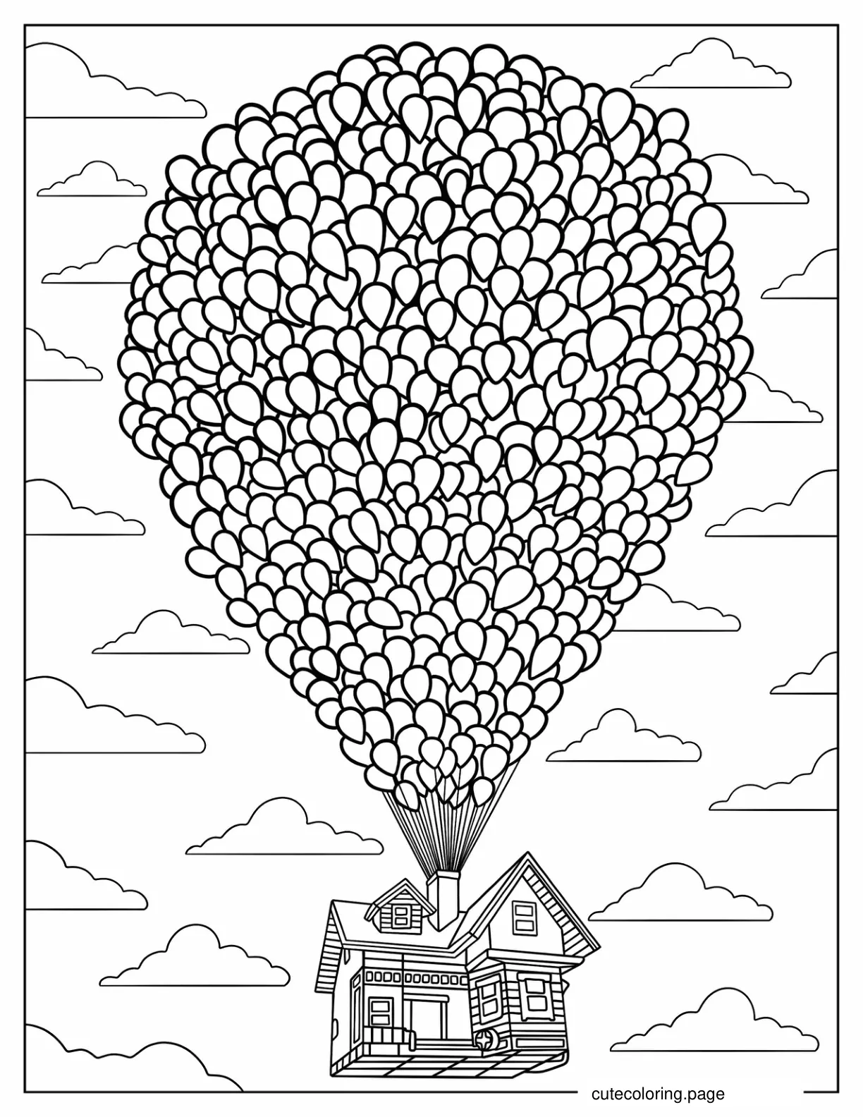 Detailed Up Flying House With Millions Of Party Balloons coloring page