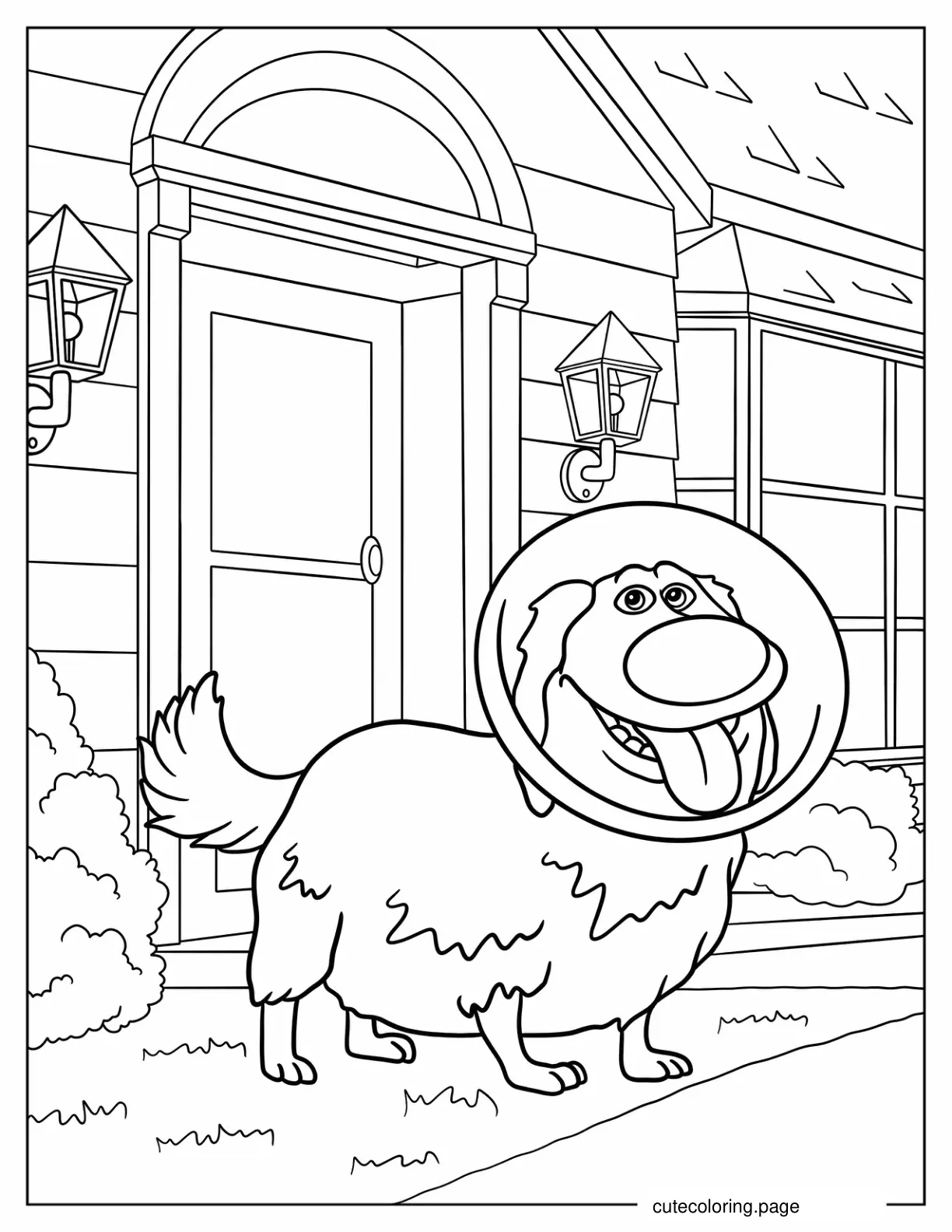 Dug Wearing A Cone Outside House Coloring Sheet coloring page