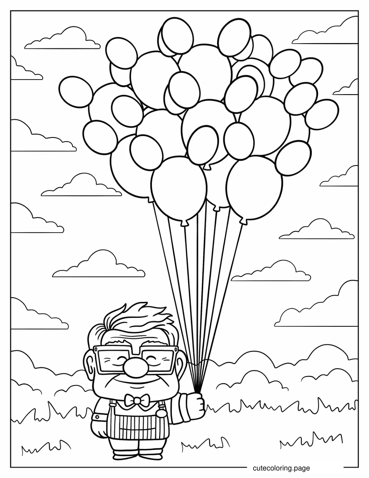 Kawaii Karl Holding Up Balloons Coloring Page For Preschoolers coloring page