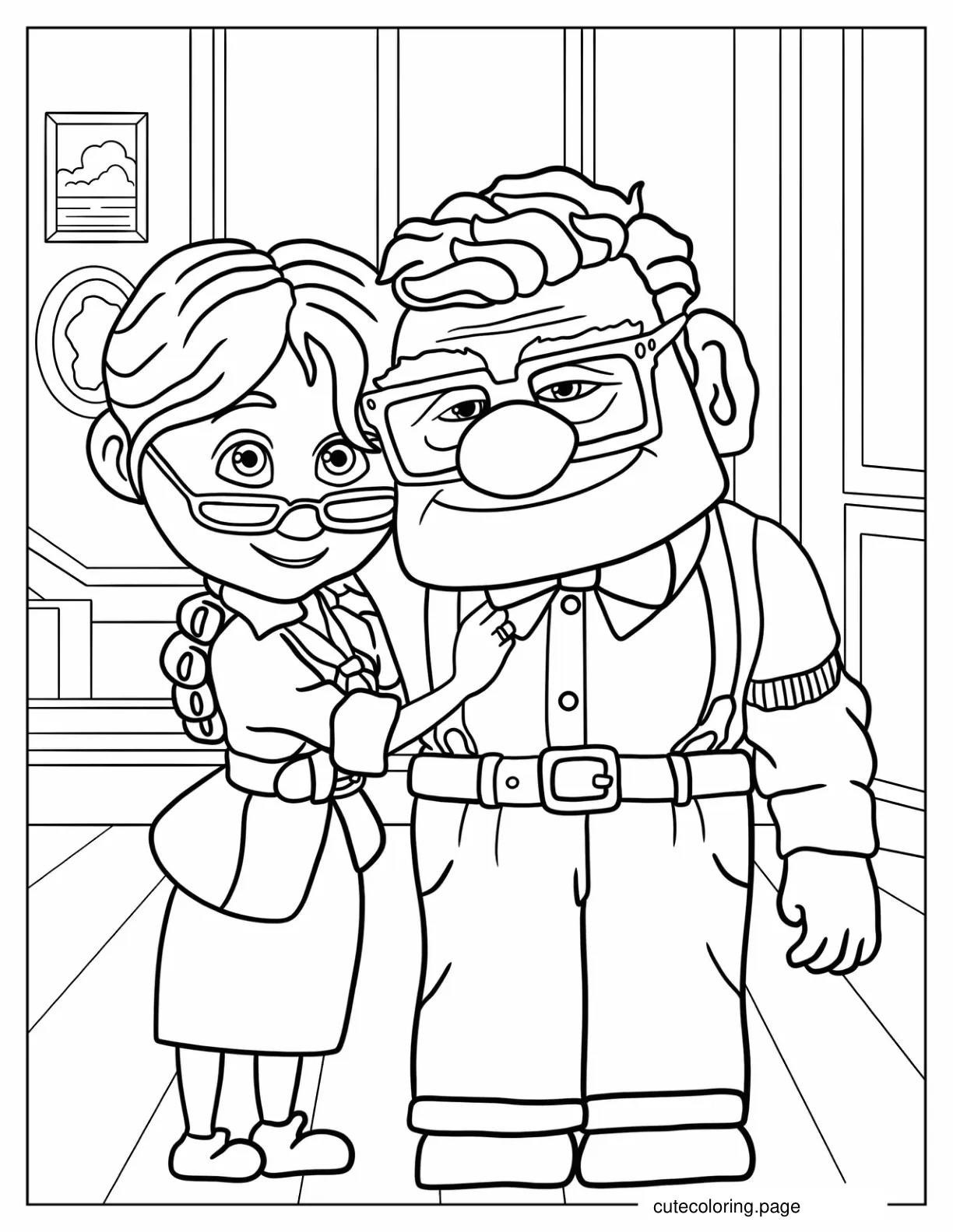 Old Carl And Ellie Standing Side By Side Coloring Page coloring page