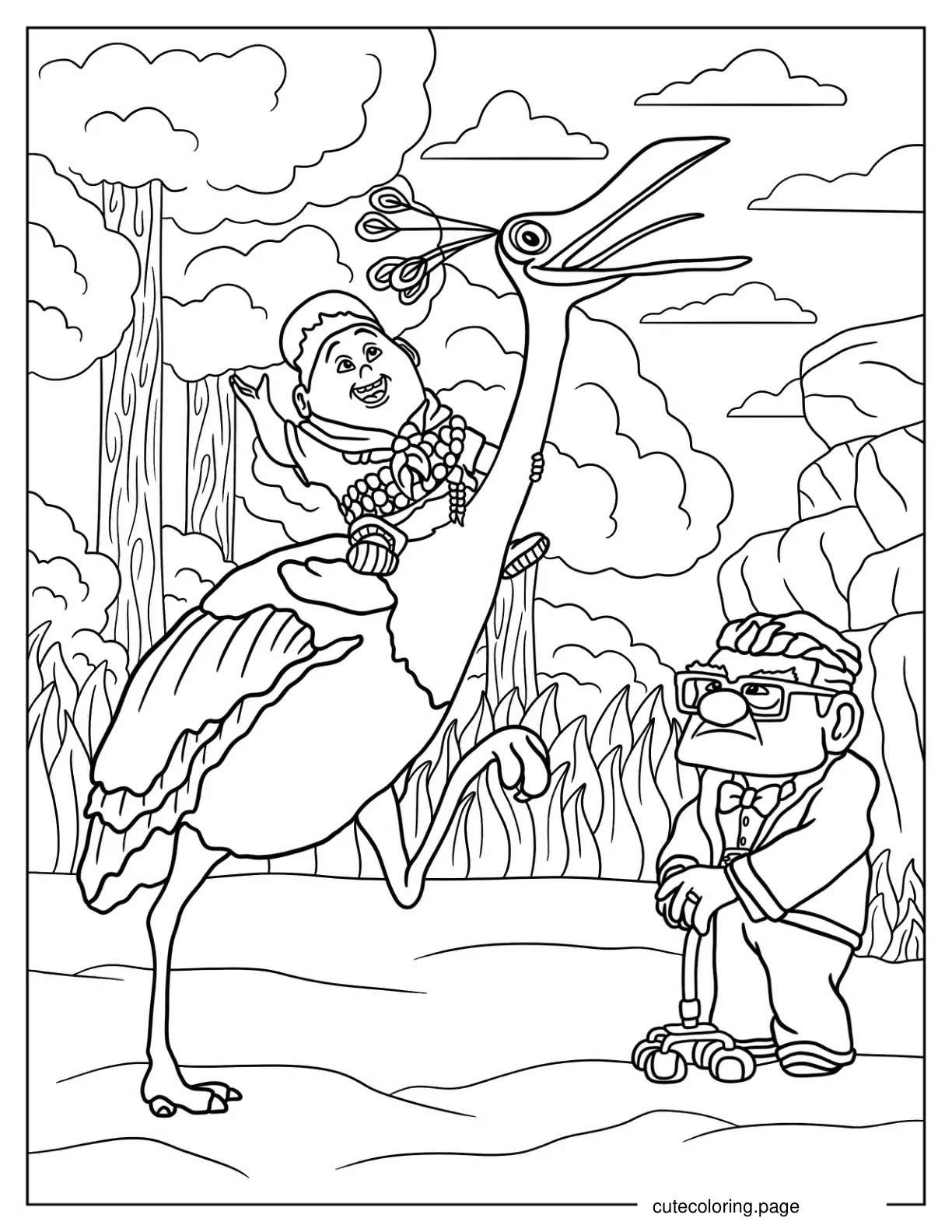 Russel Riding Kevin The Bird While Carl Watches Coloring Sheet coloring page