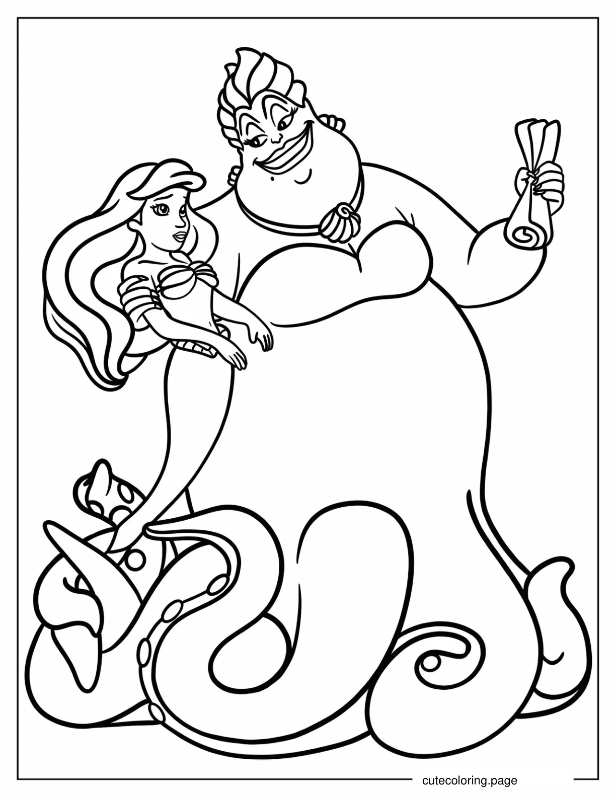 Easy Ursula Making Contract With Ariel Coloring Sheet For Kids coloring page