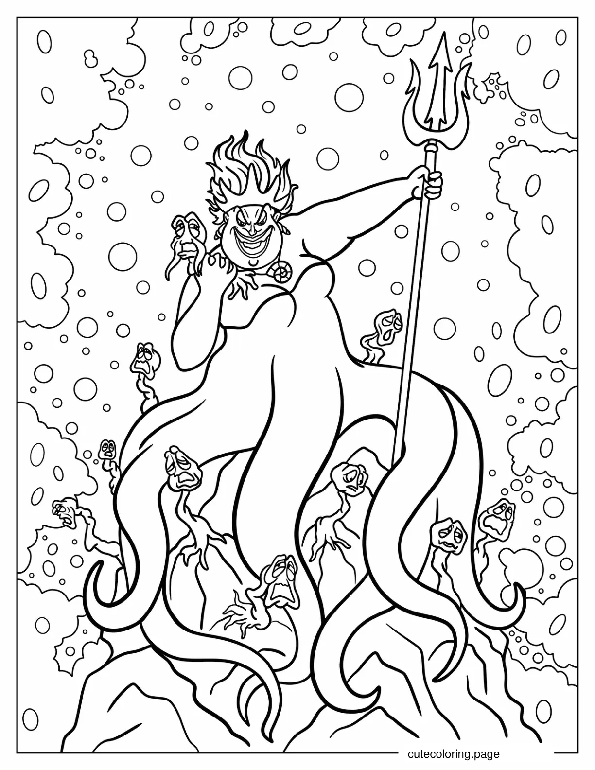 Evil Ursula With Trident Surrounded By Moray Eels coloring page