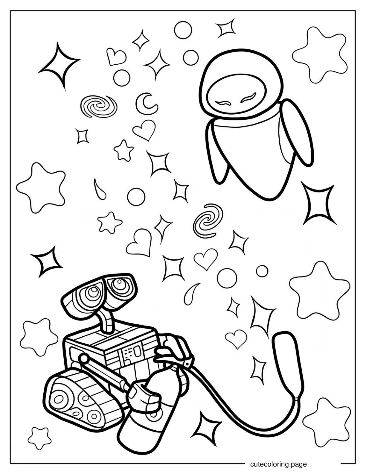 Eve Flying Above Wall E Coloring Sheet For Kids coloring page