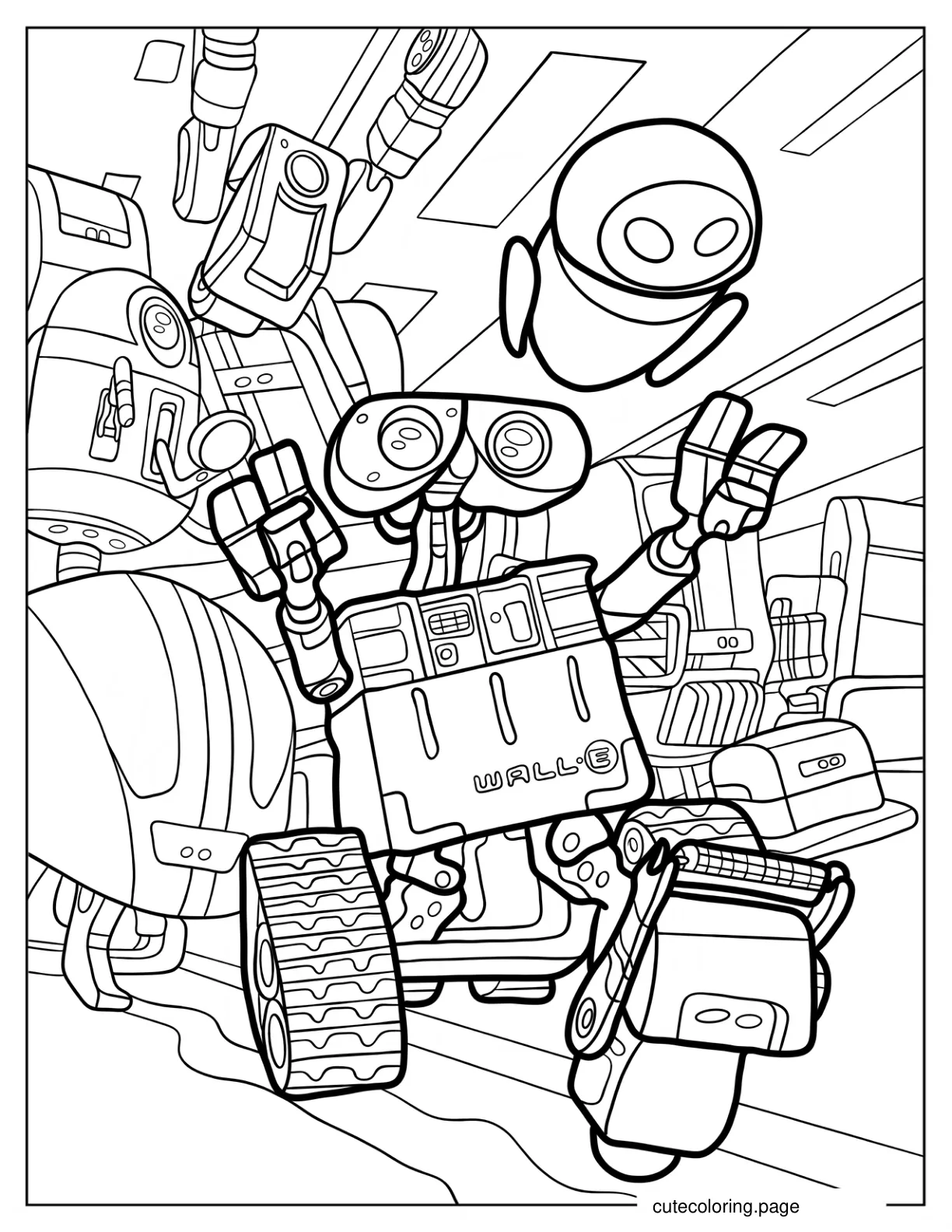 Eve Wall E M O And Other Robots Marching Coloring Page coloring page