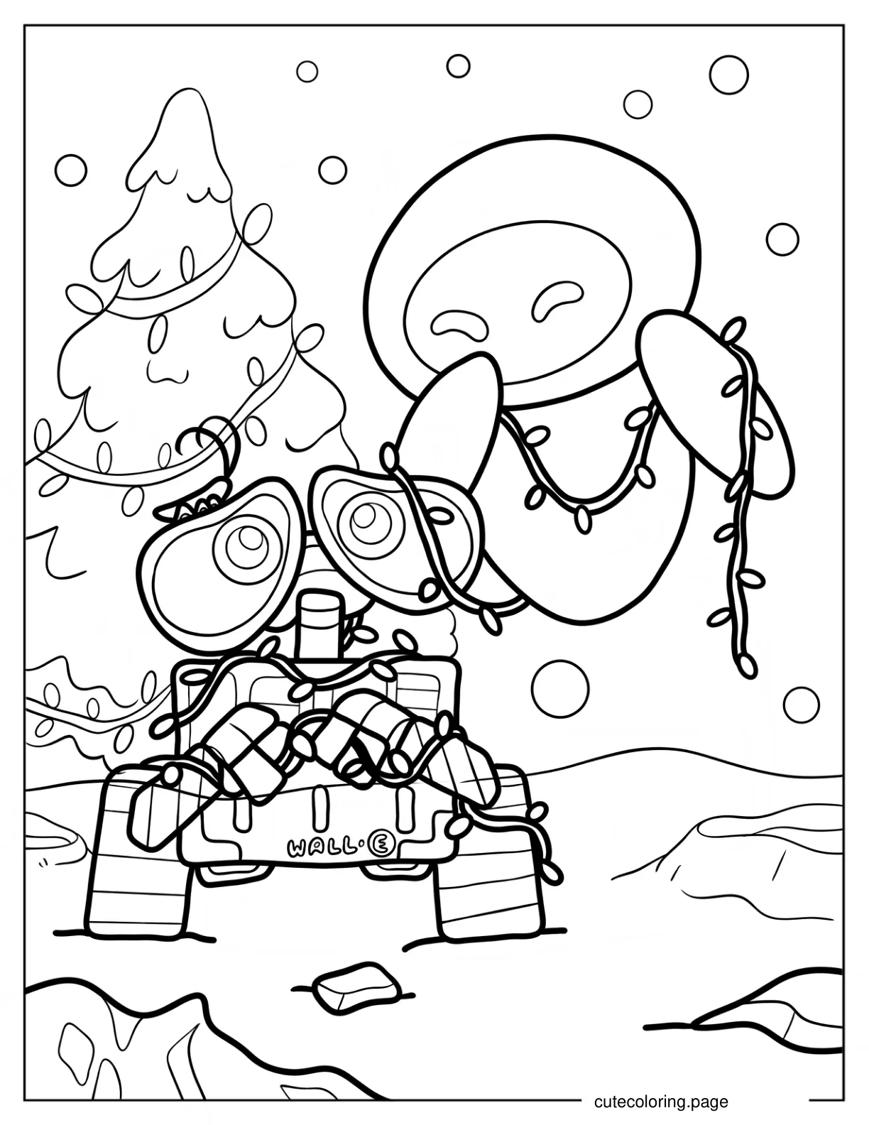 Eve Wrapping Wall E With Christmas Lights coloring page