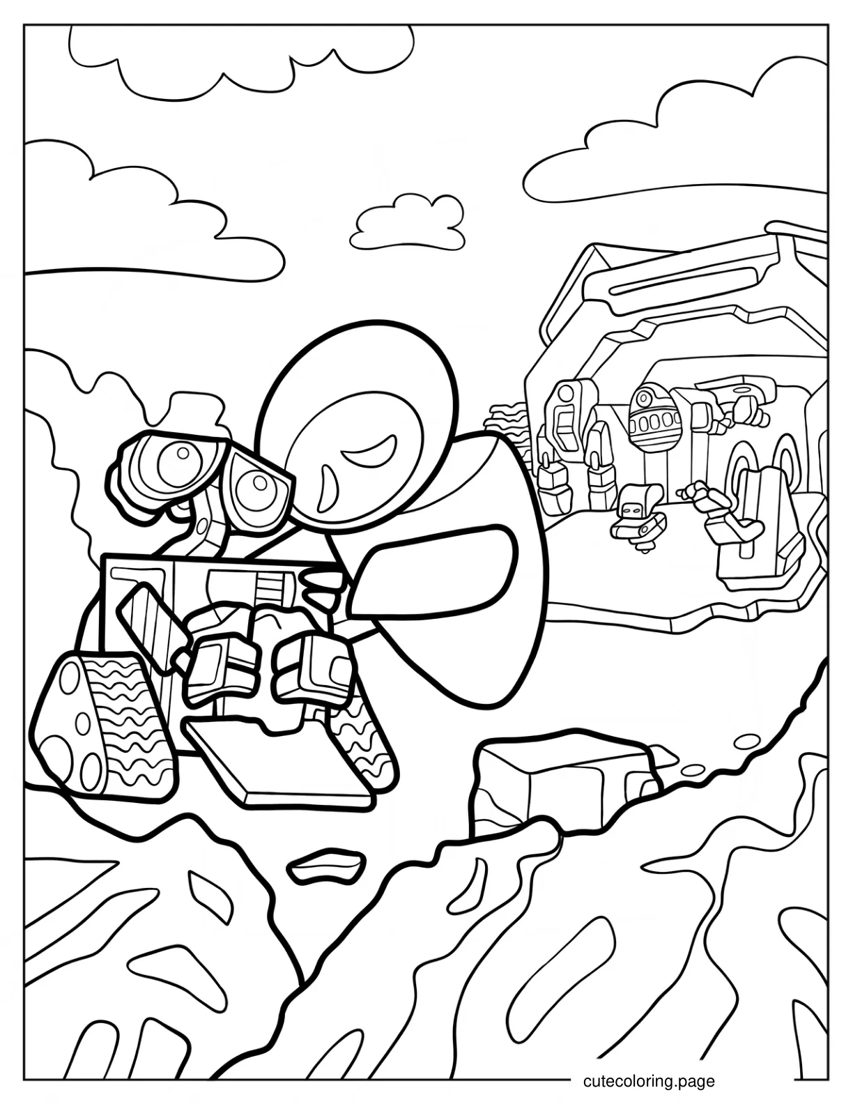 Sweet Wall E And Eve Coloring Page For Kids coloring page