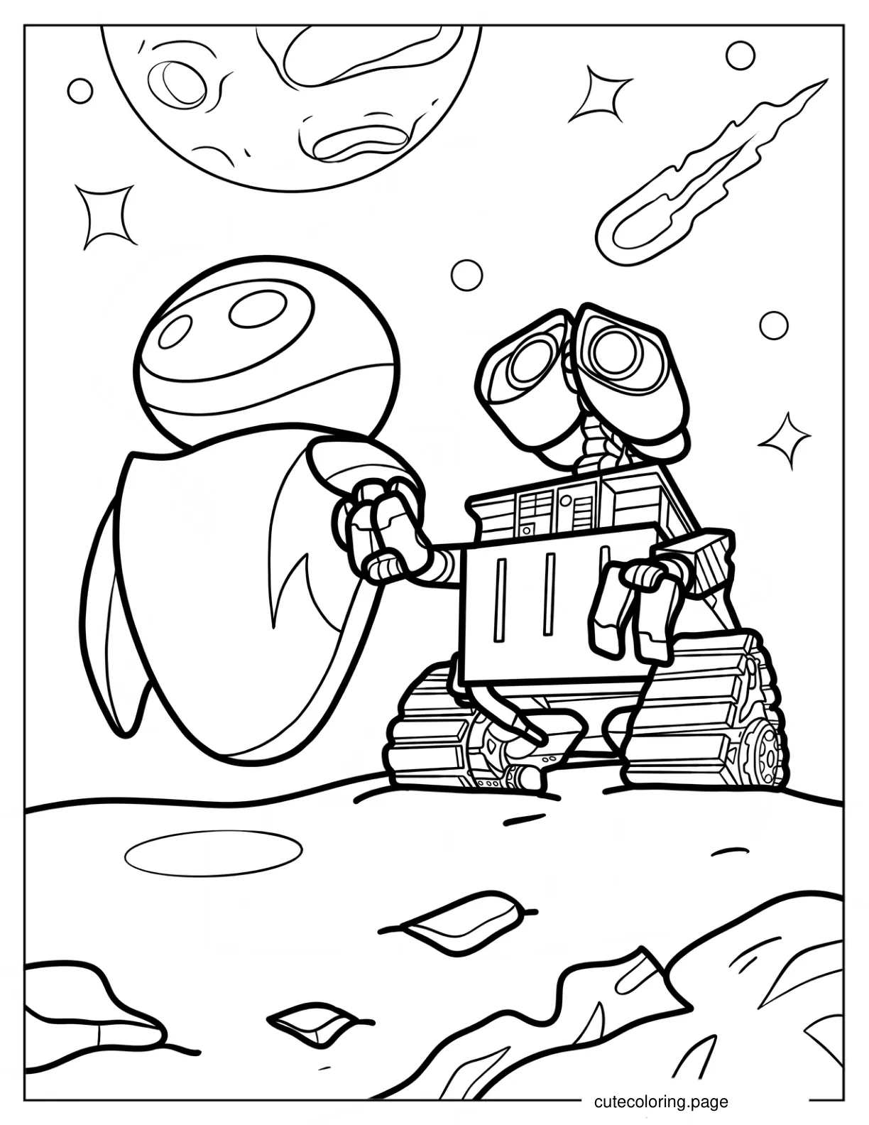 Wall E And Eve Staring Into Space Coloring Page coloring page