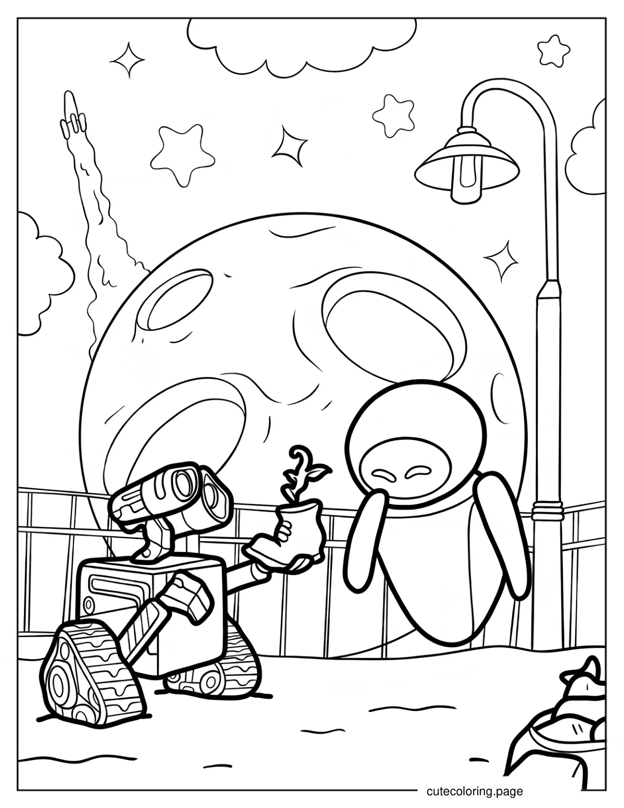 Wall E Offering a Plant To Eve Coloring Page coloring page