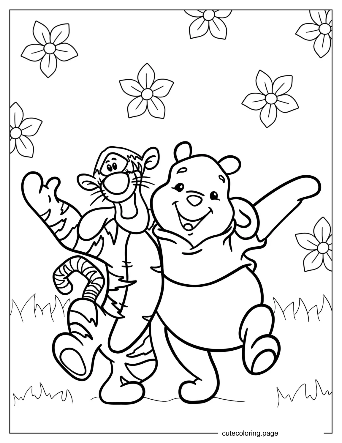 Adorable Winnine The Pooh And Tigger Coloring Sheet coloring page