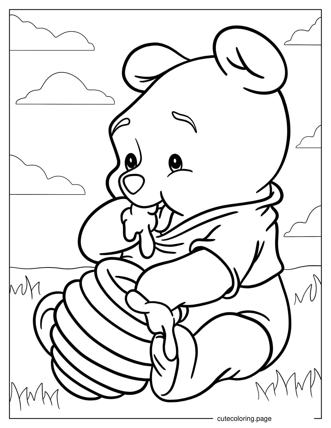 Baby Winnie The Pooh Eating Honey coloring page