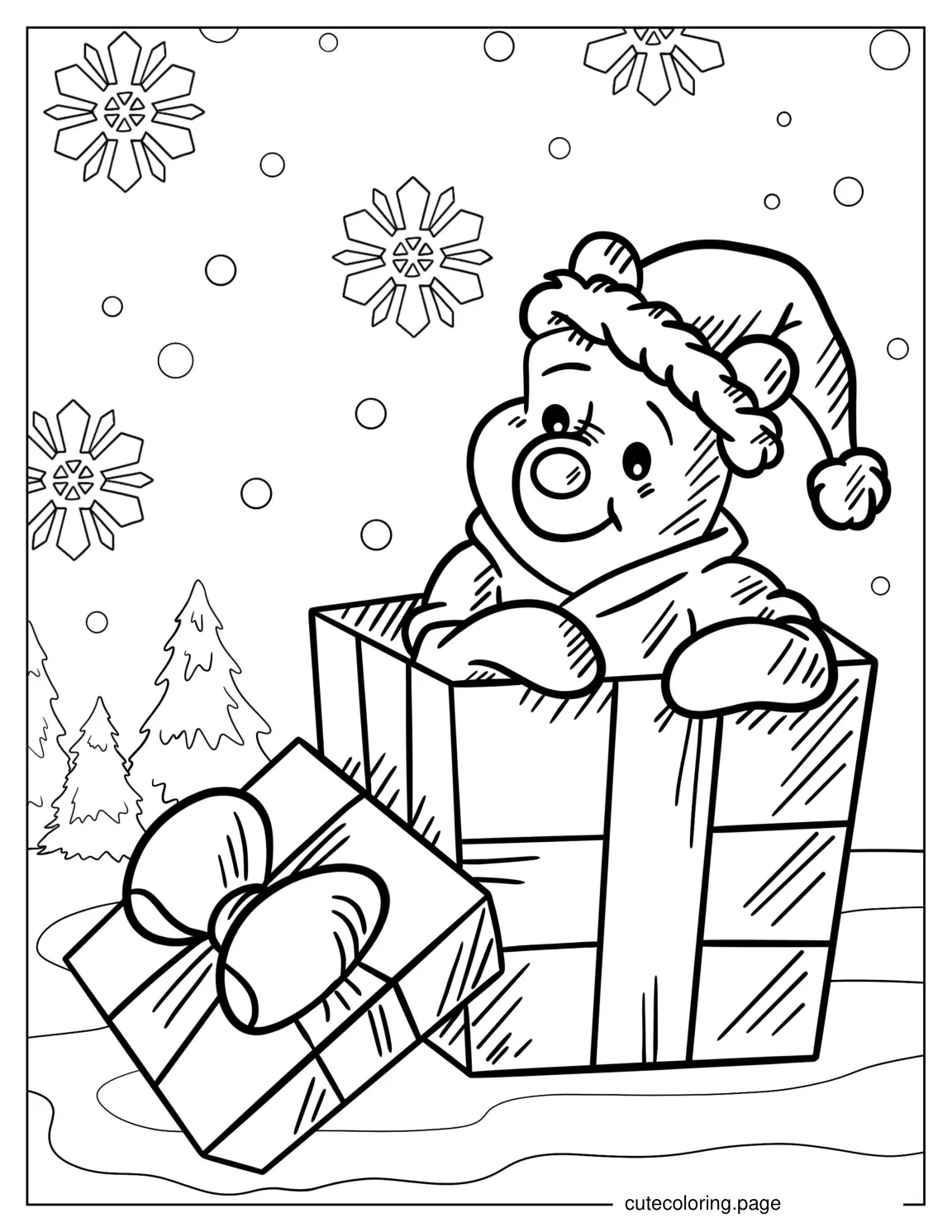 Christmas Themed Winnie The Pooh Coloring Page coloring page